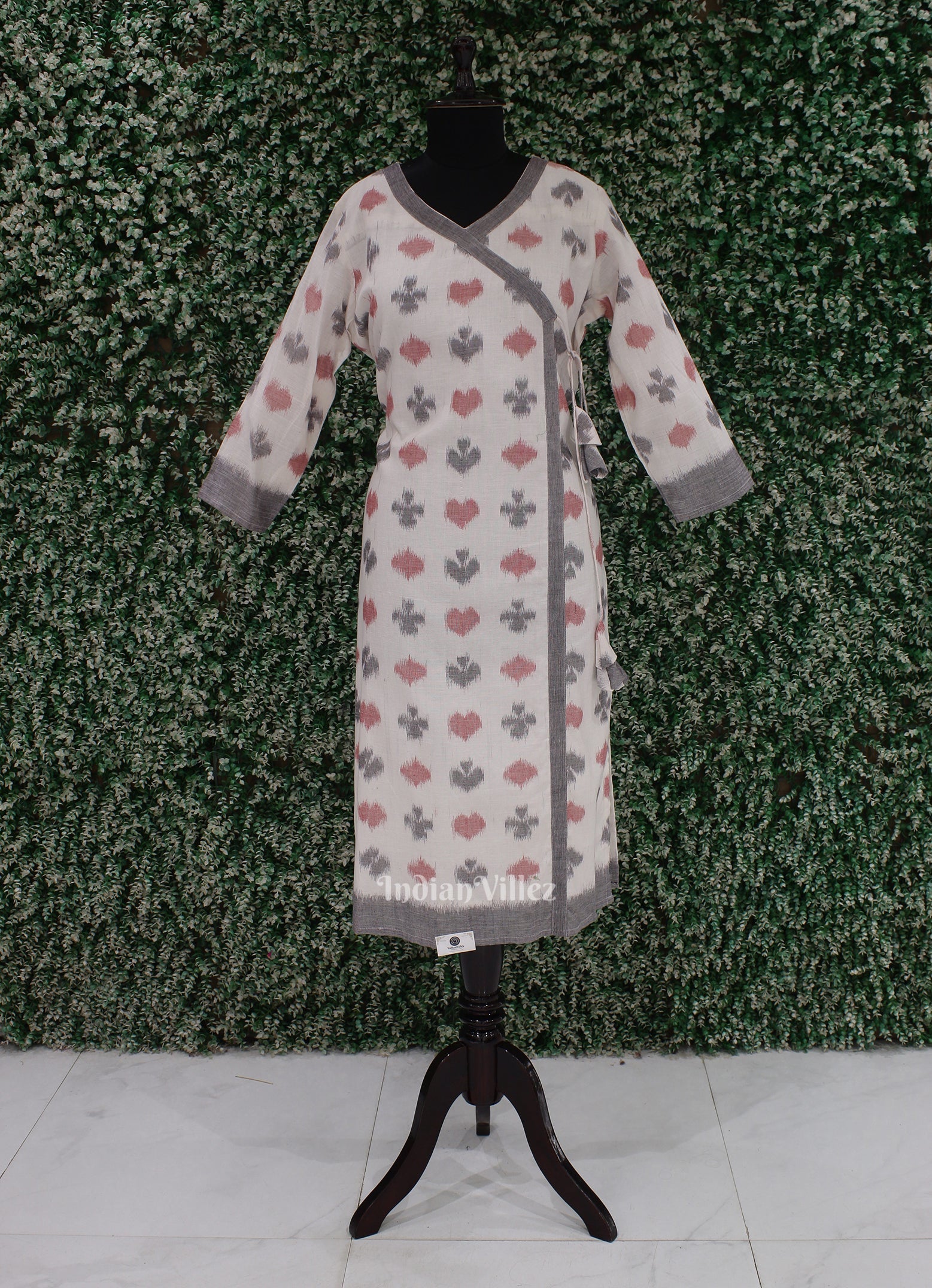 IndianVillèz White Odisha Ikat Designer Cotton Kurti for Women