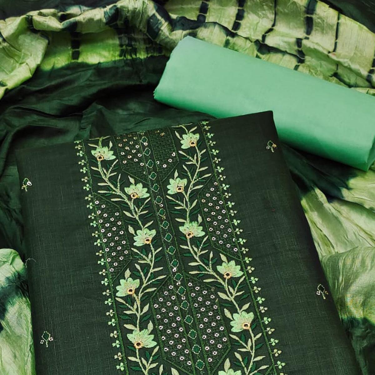BlackTree green-embroidered-poly-cotton-dress-material - view 2