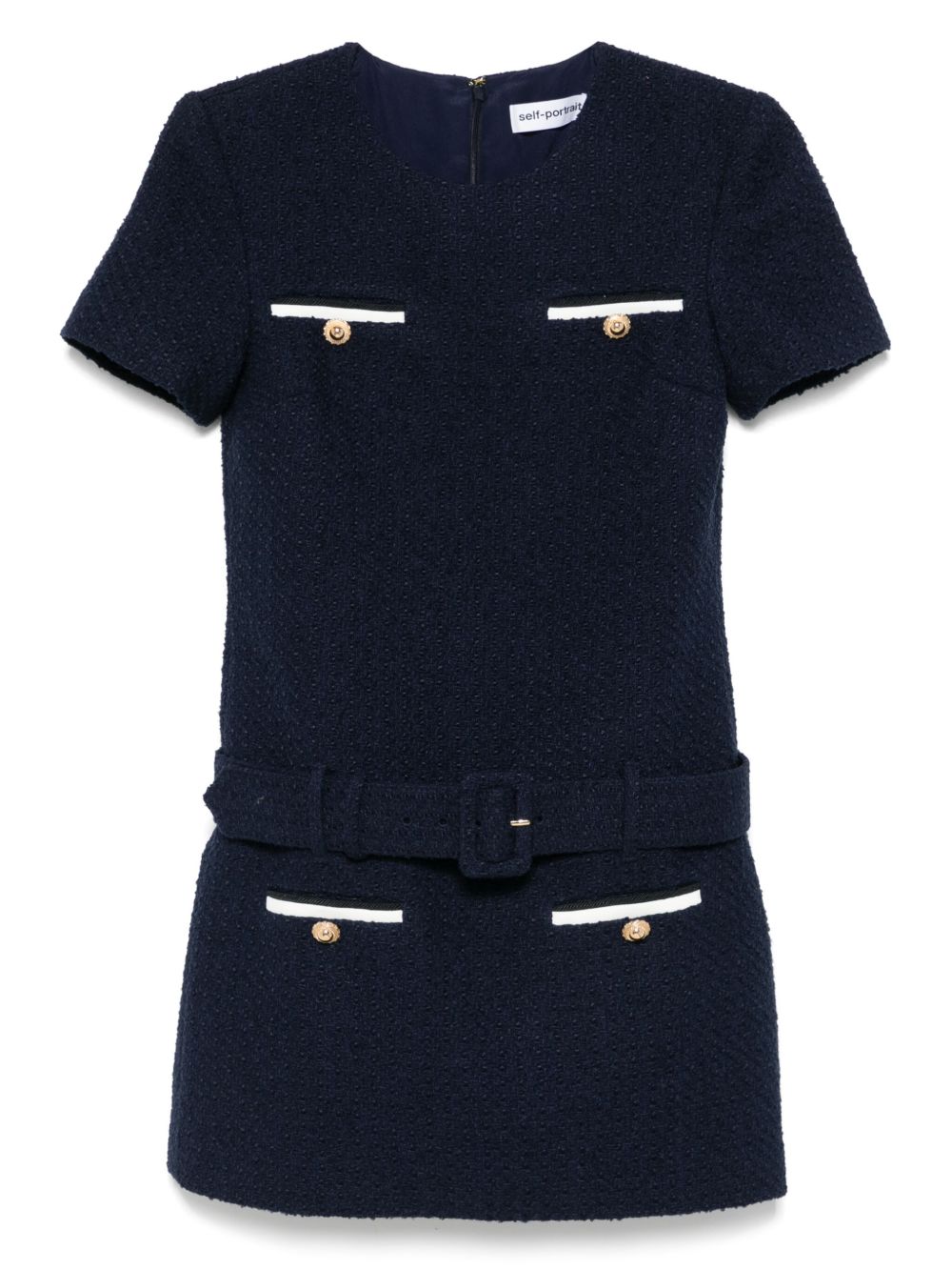 Self-Portrait Short tweed dress with belt – Polyamide 100%