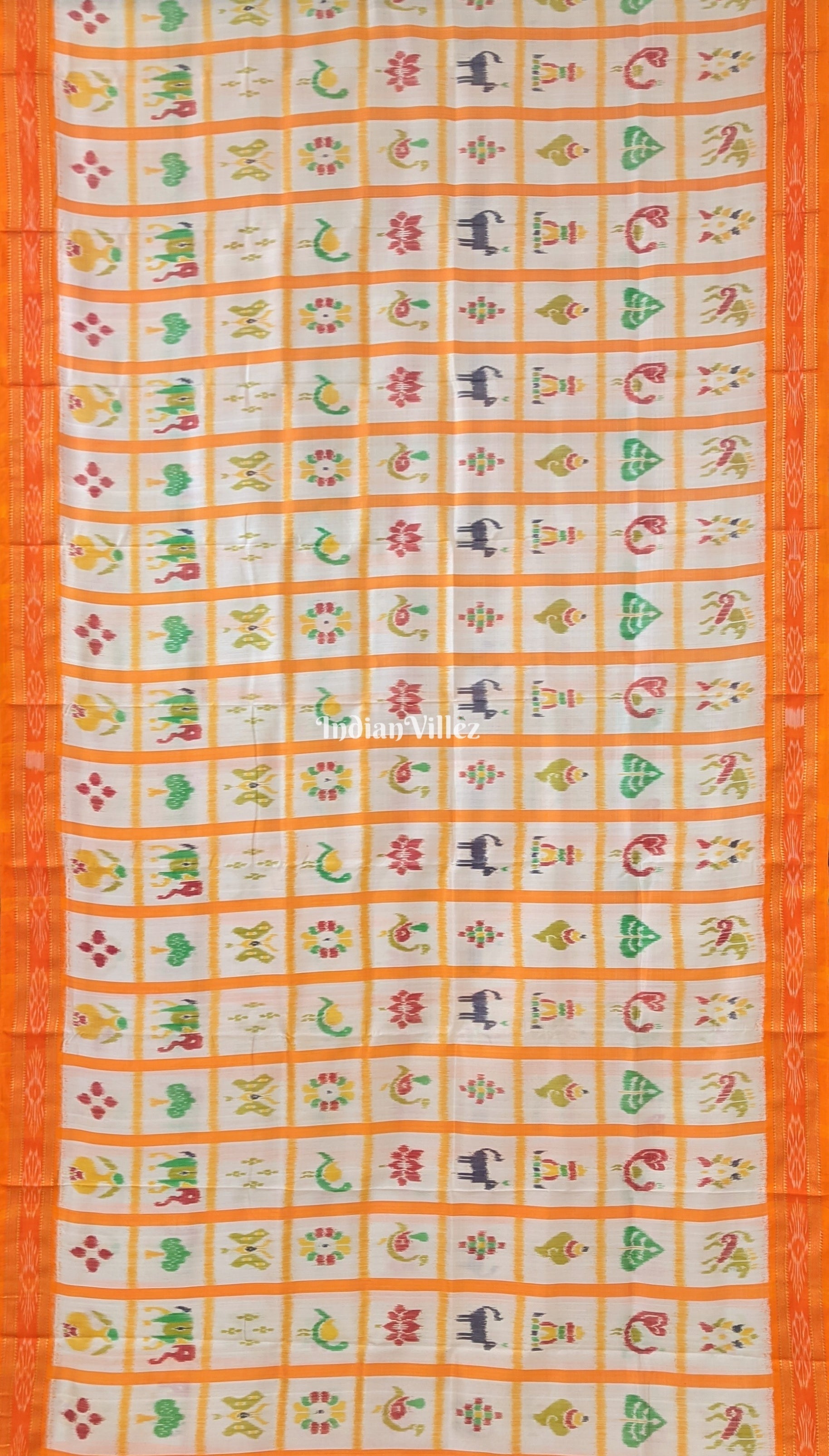 IndianVillèz White Yellow Nabakothi Khandua Silk Pata Saree - view 2