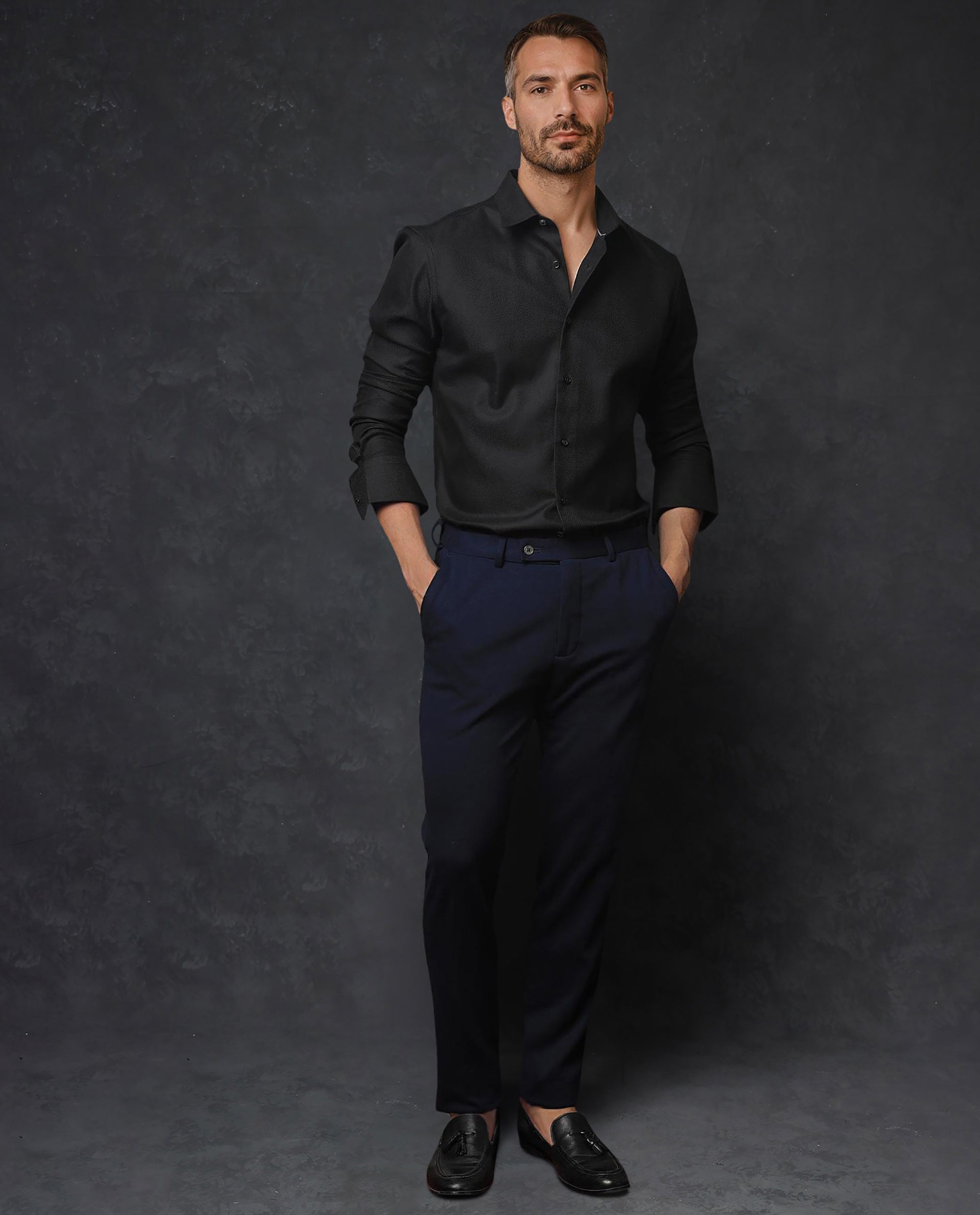 Rare Rabbit Men's Cosa Black Cotton Fabric Full Sleeves Solid Shirt - view 8
