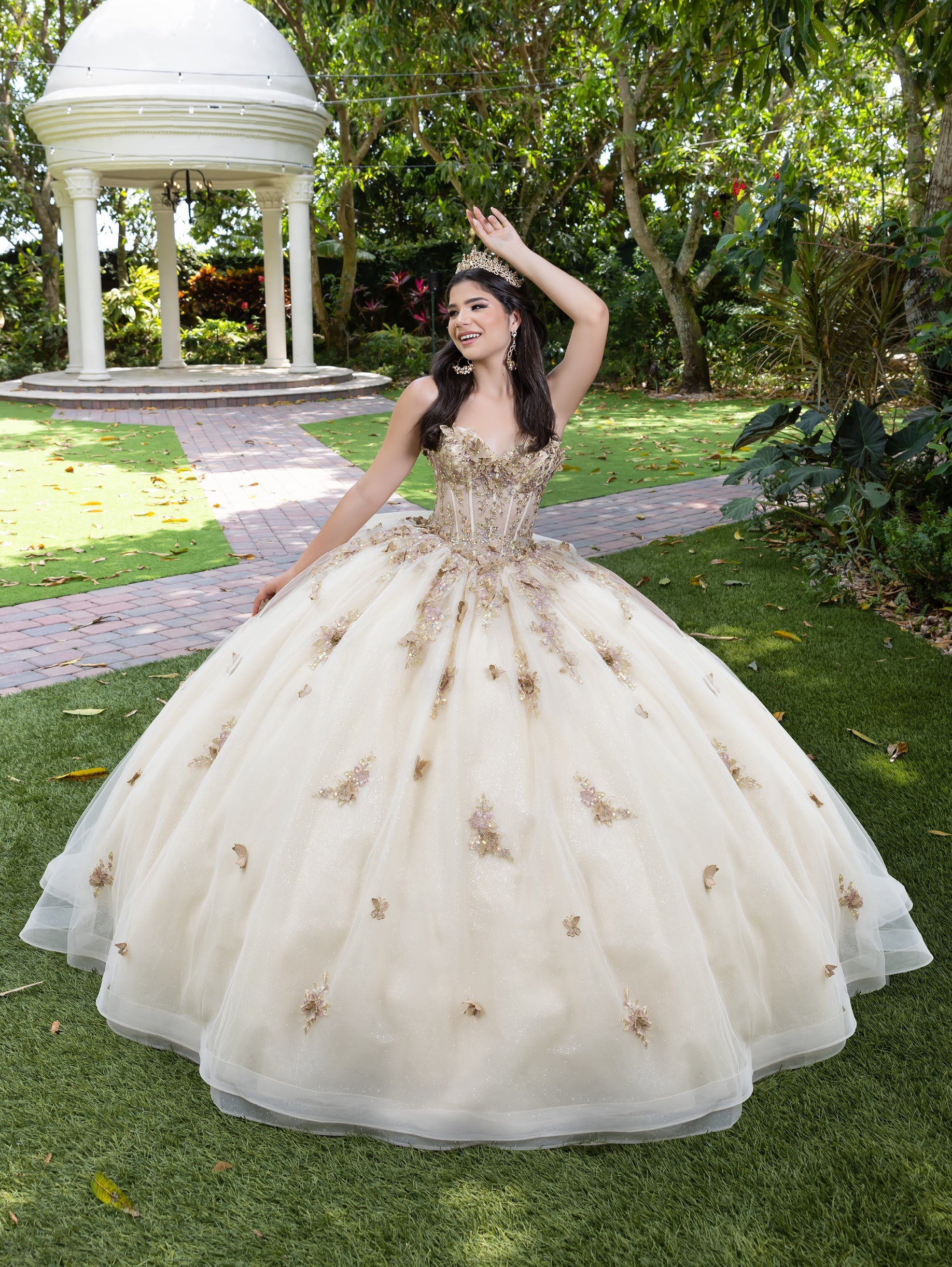 House of Wu Fiesta Gowns 3D Floral Strapless Ball Gown by LizLuo Fiesta 56525