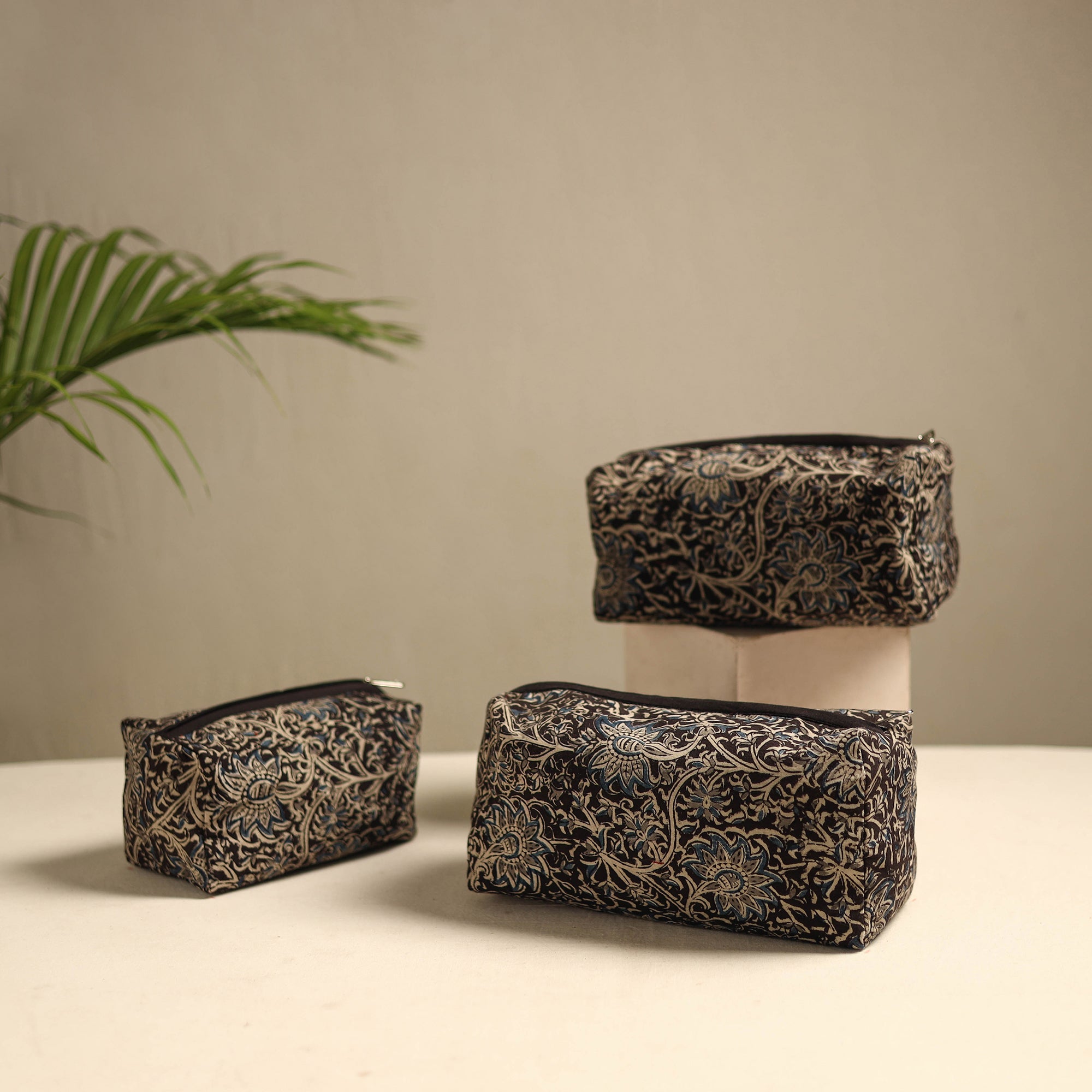 NOORI BAZAR Brown - Multipurpose Handmade Toiletry Bags (Set of 3) 02