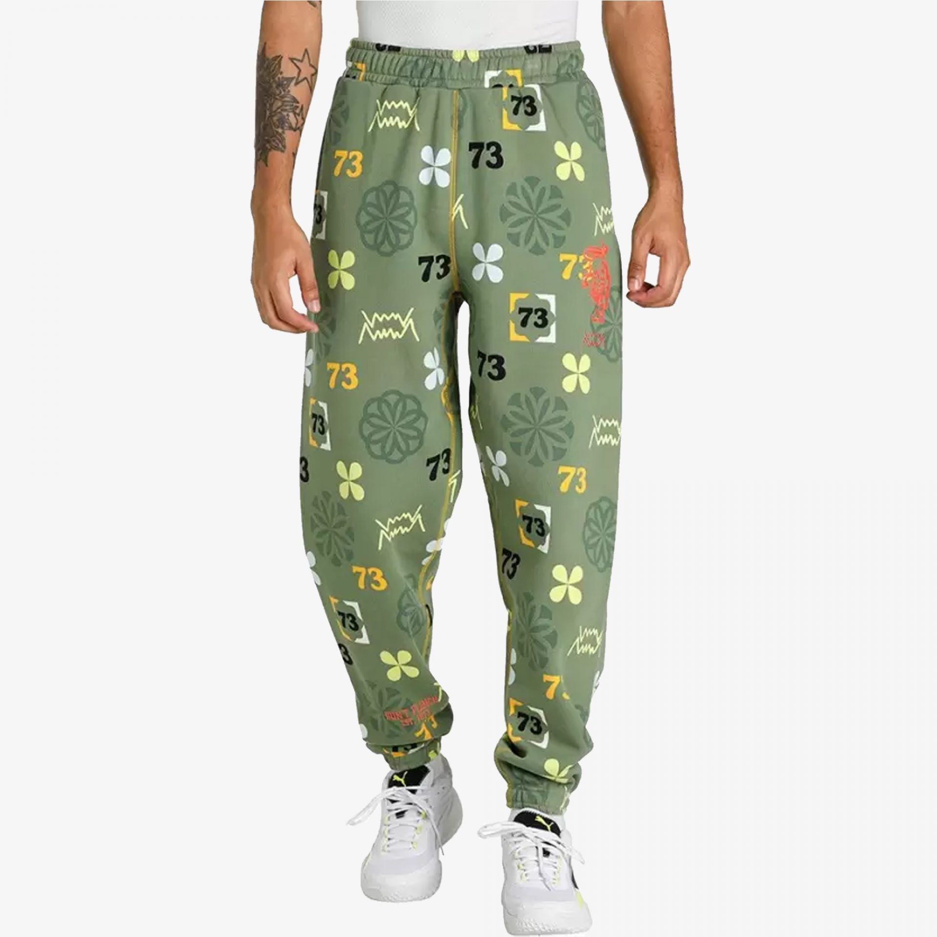 Puma | RUN IT BACK PRINTED BASKETBALL SWEATPANTS { DUSTY GREEN - view 4