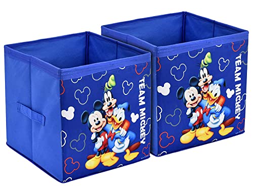 Kuber Industries Non-Woven Mickey & Friend Print Flodable Storage Box/Wardrobe Organizer For Home Decor, Pack of 2 (Blue) 54KM4249