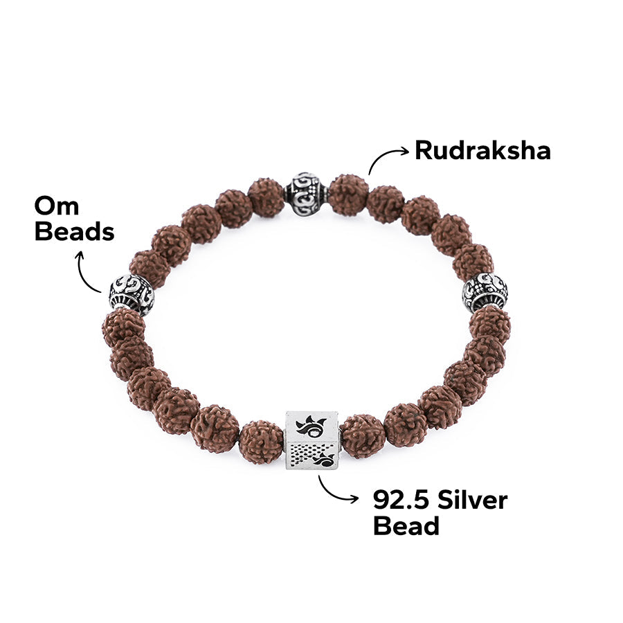 Prinjal Jewellers Rudraksha with Om Silver Beads Bracelet - view 6