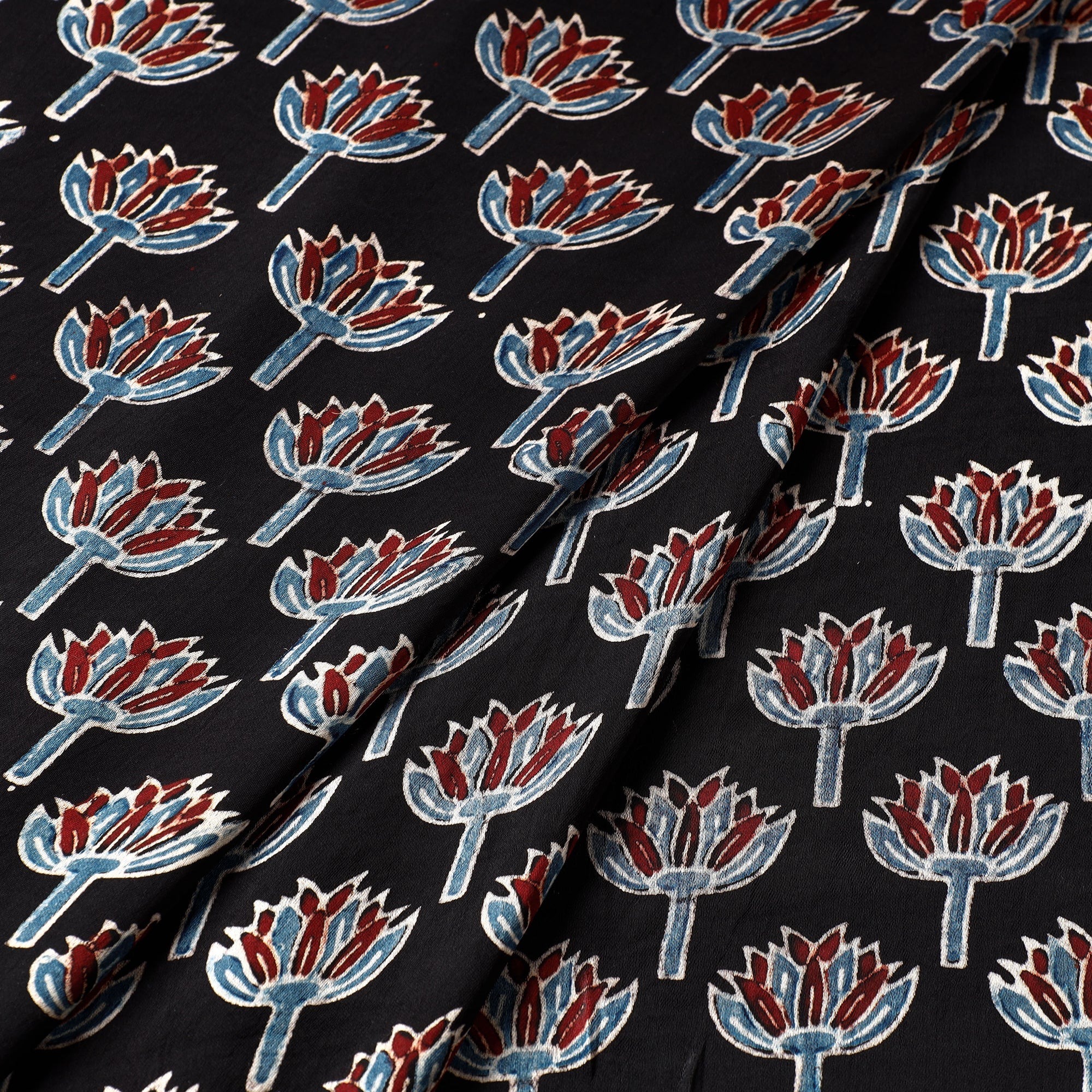 RIYAZ ABDULMAJID KHATRI - AJRAKH Black - Ajrakh Hand Block Printed Modal Silk Precut Fabric (1.5 meter) - view 2