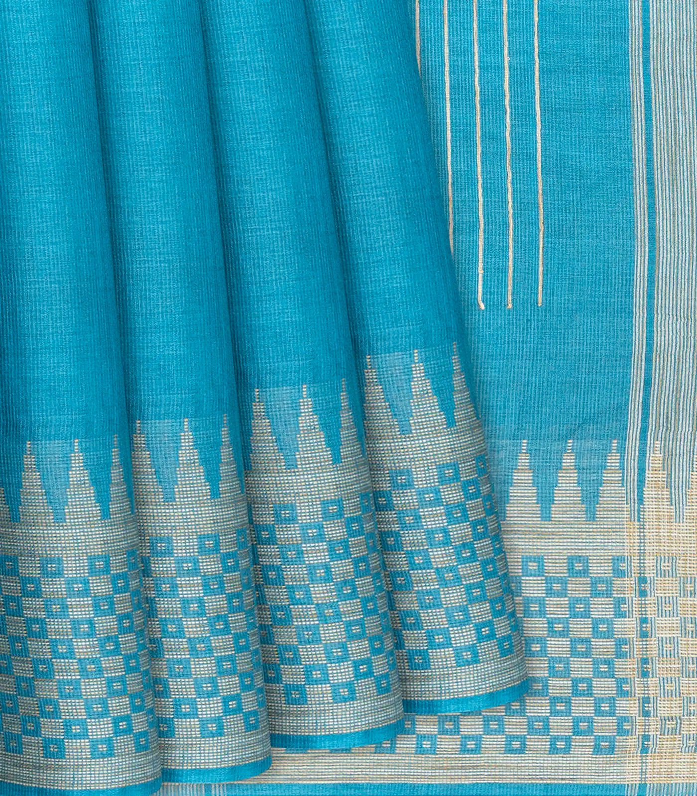 RmKV Light Blue Woven Tussar Silk Saree With Square Motifs-Light Blue