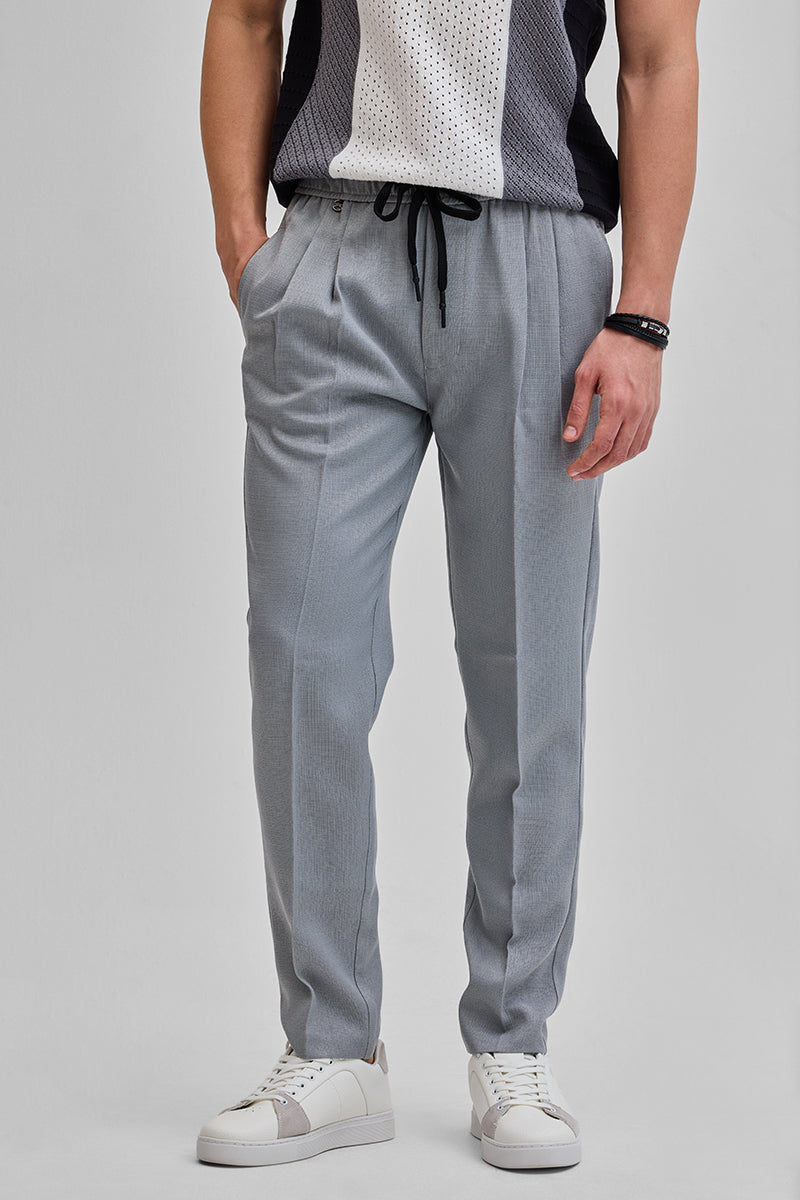 SNITCH Light Grey Textured Relaxed Fit Trousers