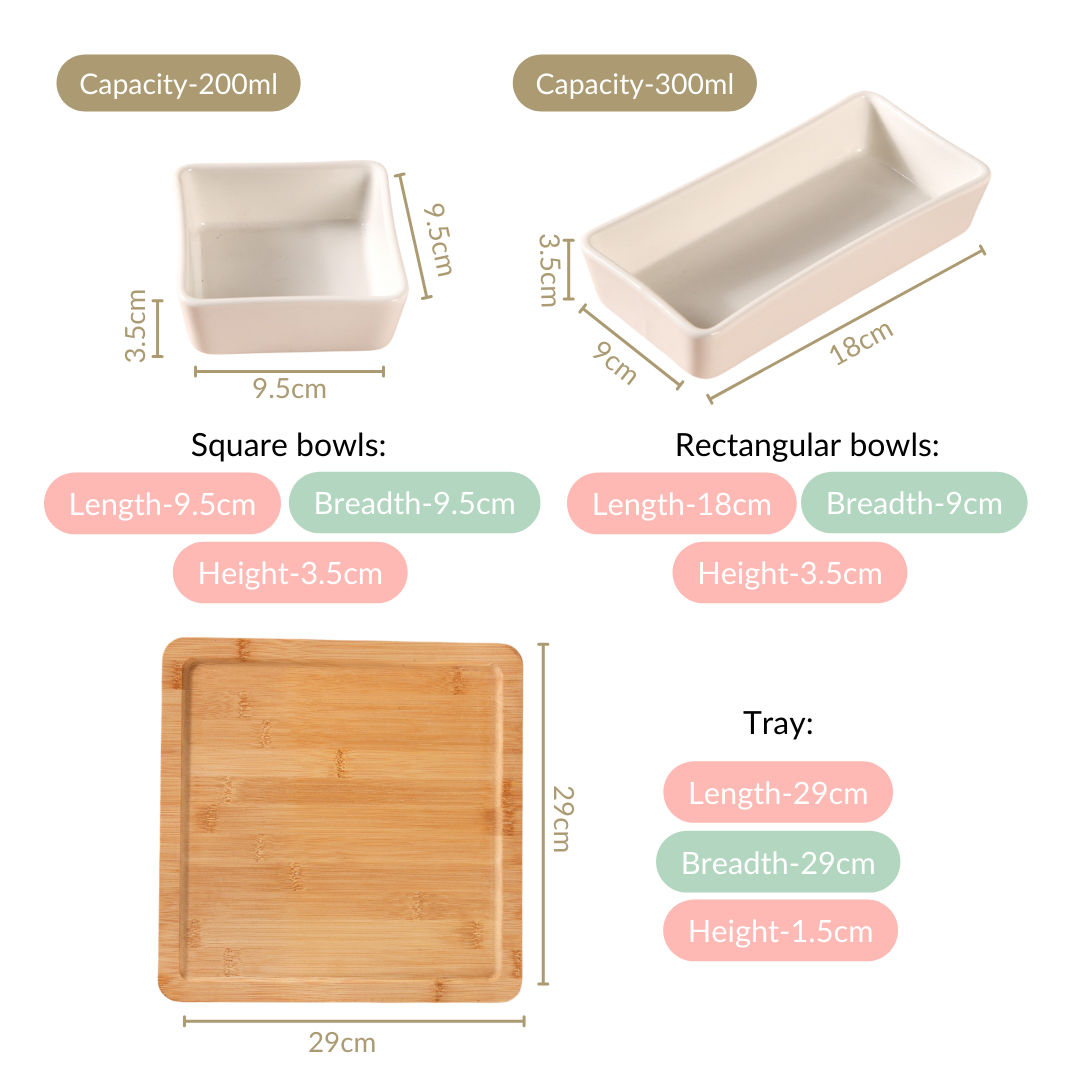 Nestasia White Ceramic Bowls With Bamboo Tray Set Of 5 - view 4