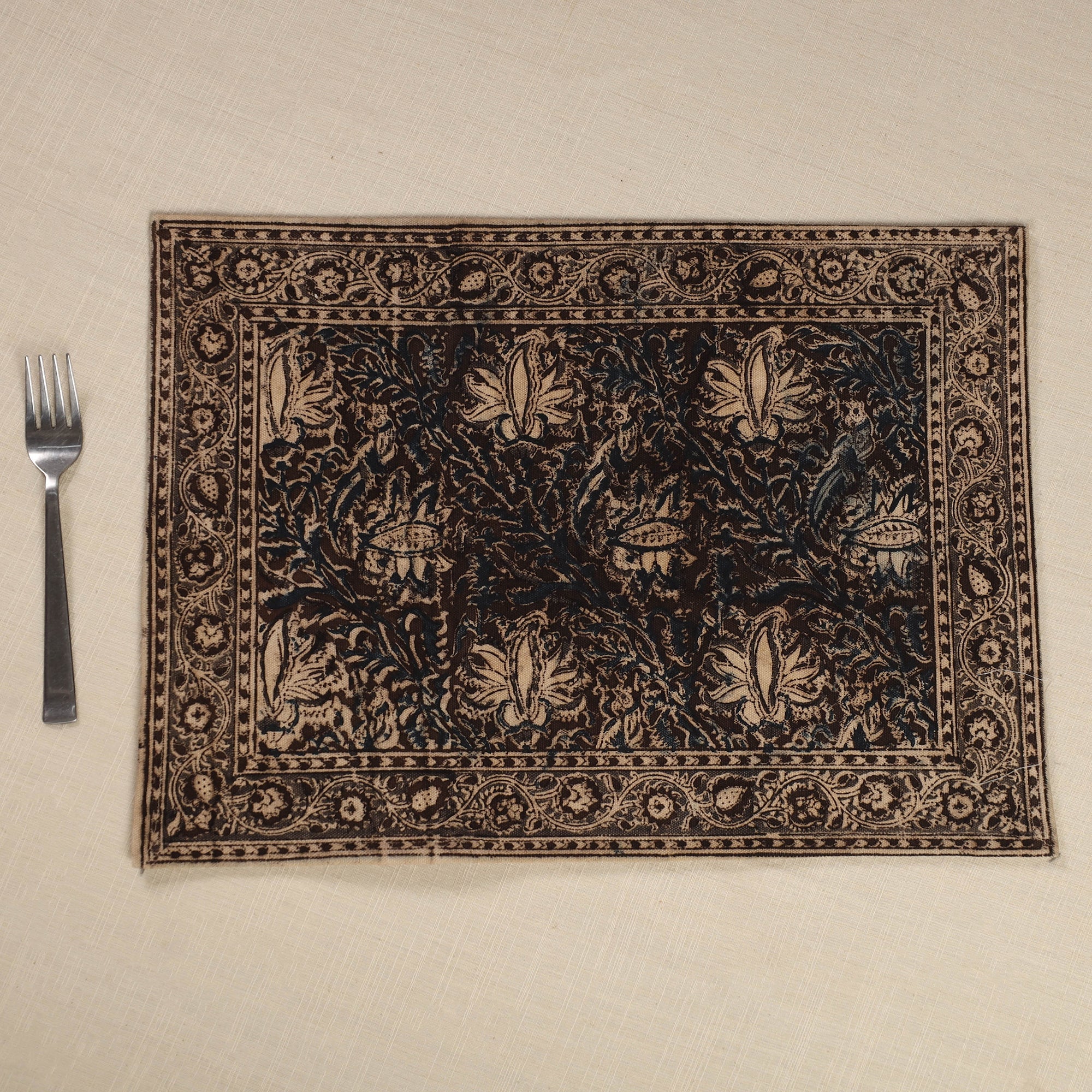 PITCHUKA SRINIVAS KALAMKARI PEDANA Brown - Original Pedana Kalamkari Block Printed Cotton Table Mat (18 x 13 in) 11 - view 2