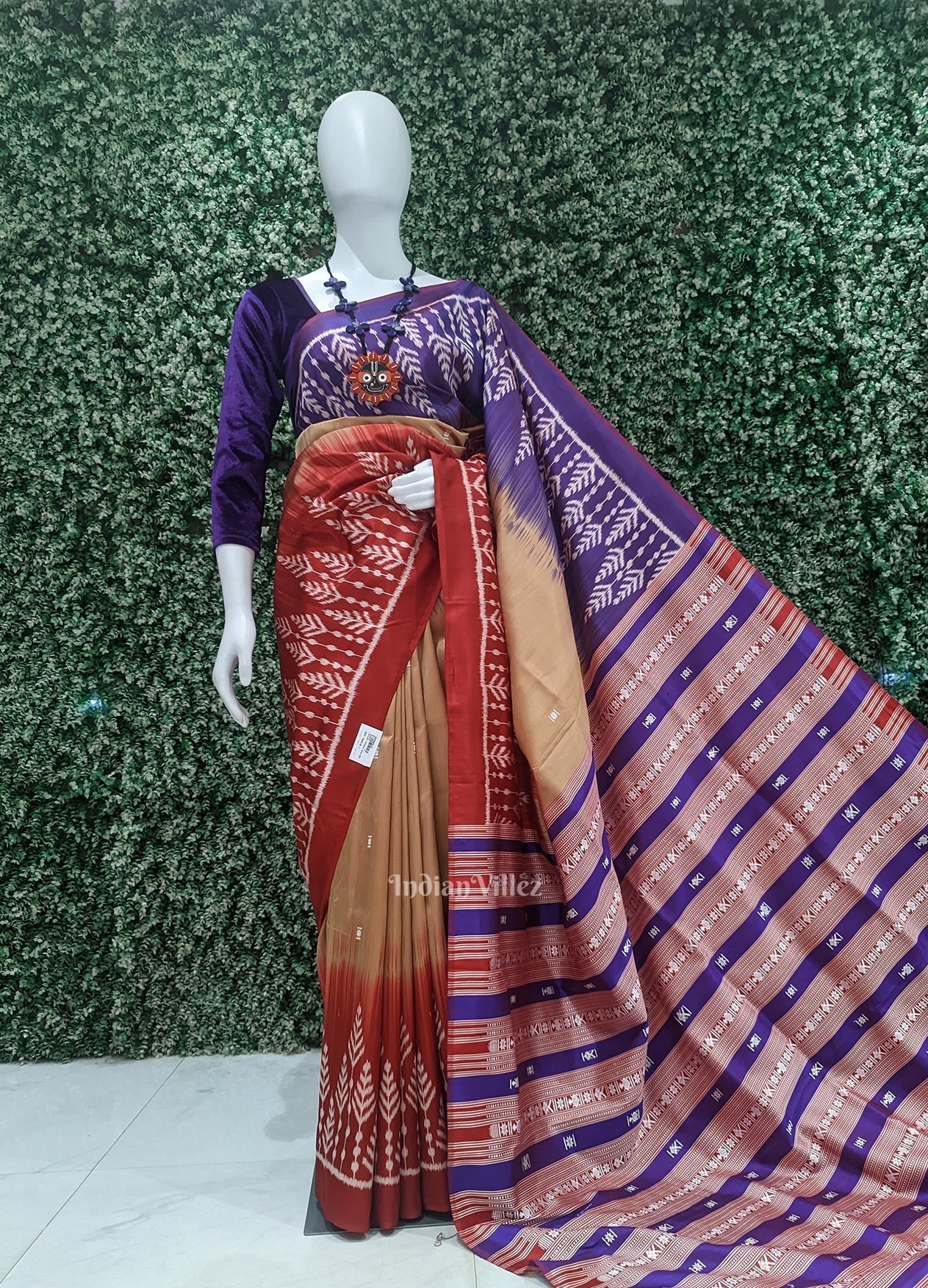 IndianVillèz Cream With Multi Color Buti Design Odisha Ikat Contemporary Designer Saree