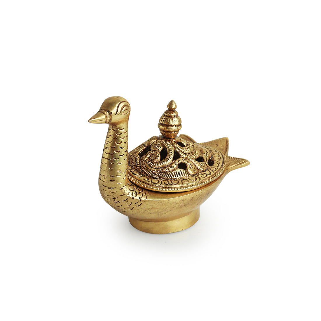 EXCLUSIVELANE 'Swan' Dhoop Dani Handcarved Brass Incense Burner (Hand-Etched, 4.3 Inches, 0.6 Kg) - view 2