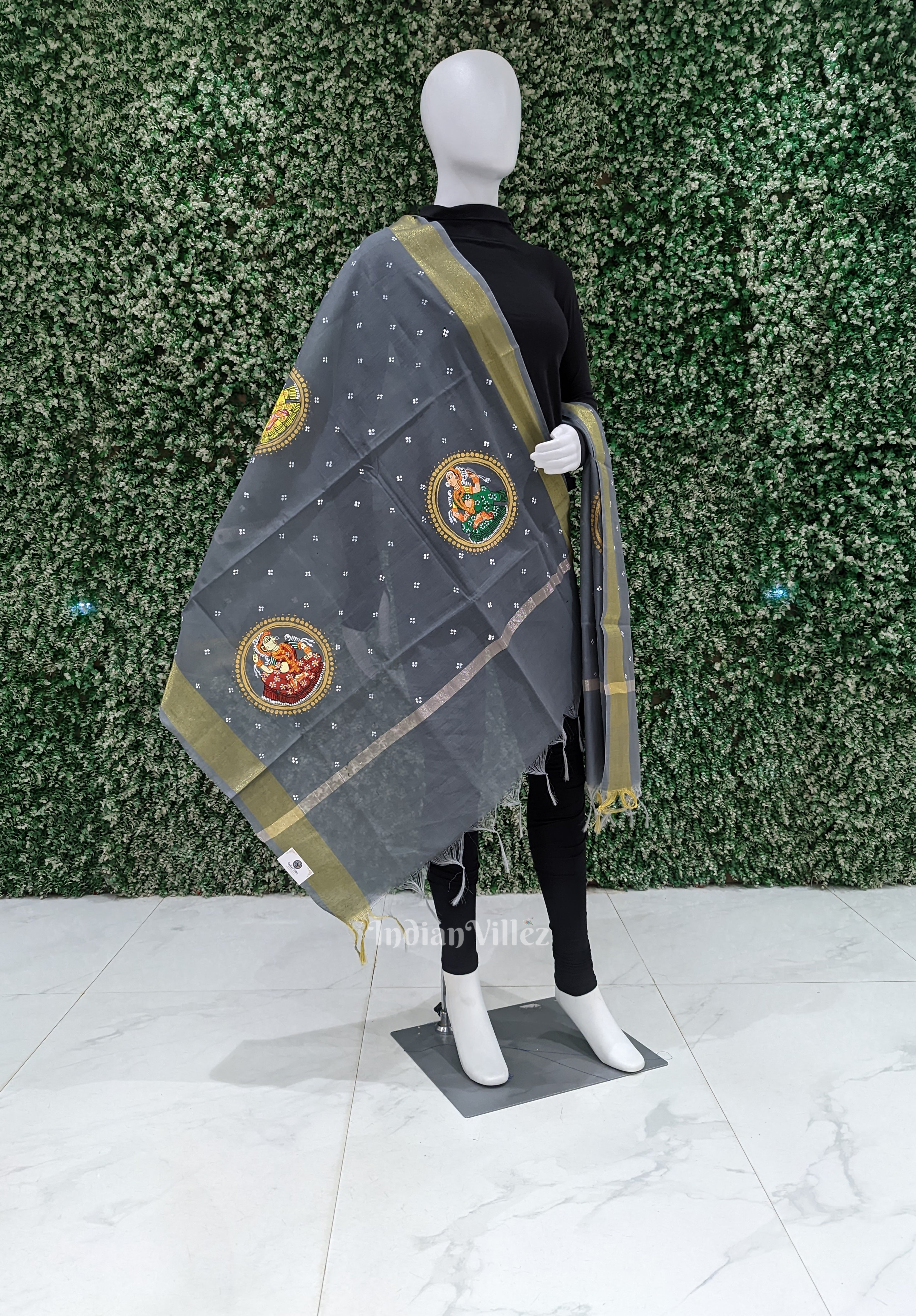IndianVillèz Nartaki Theme Patachitra Chanderi Dupatta