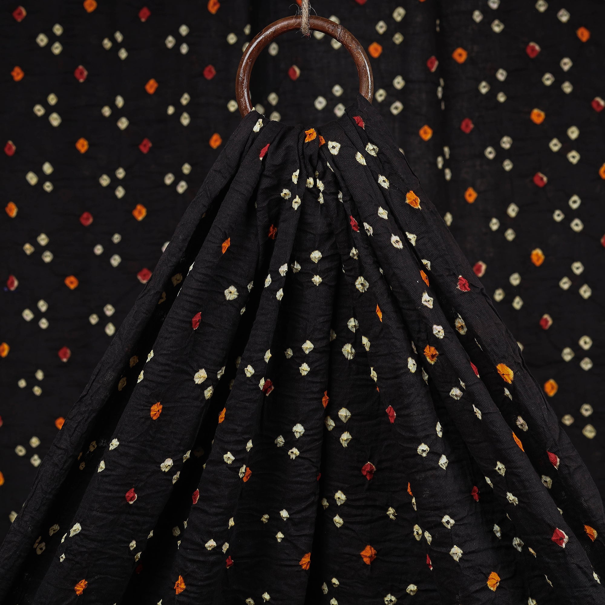 KACHCHH JI CHHAAP Black - Kutch Tie-Dye Mul Cotton Bandhani Fabric 01