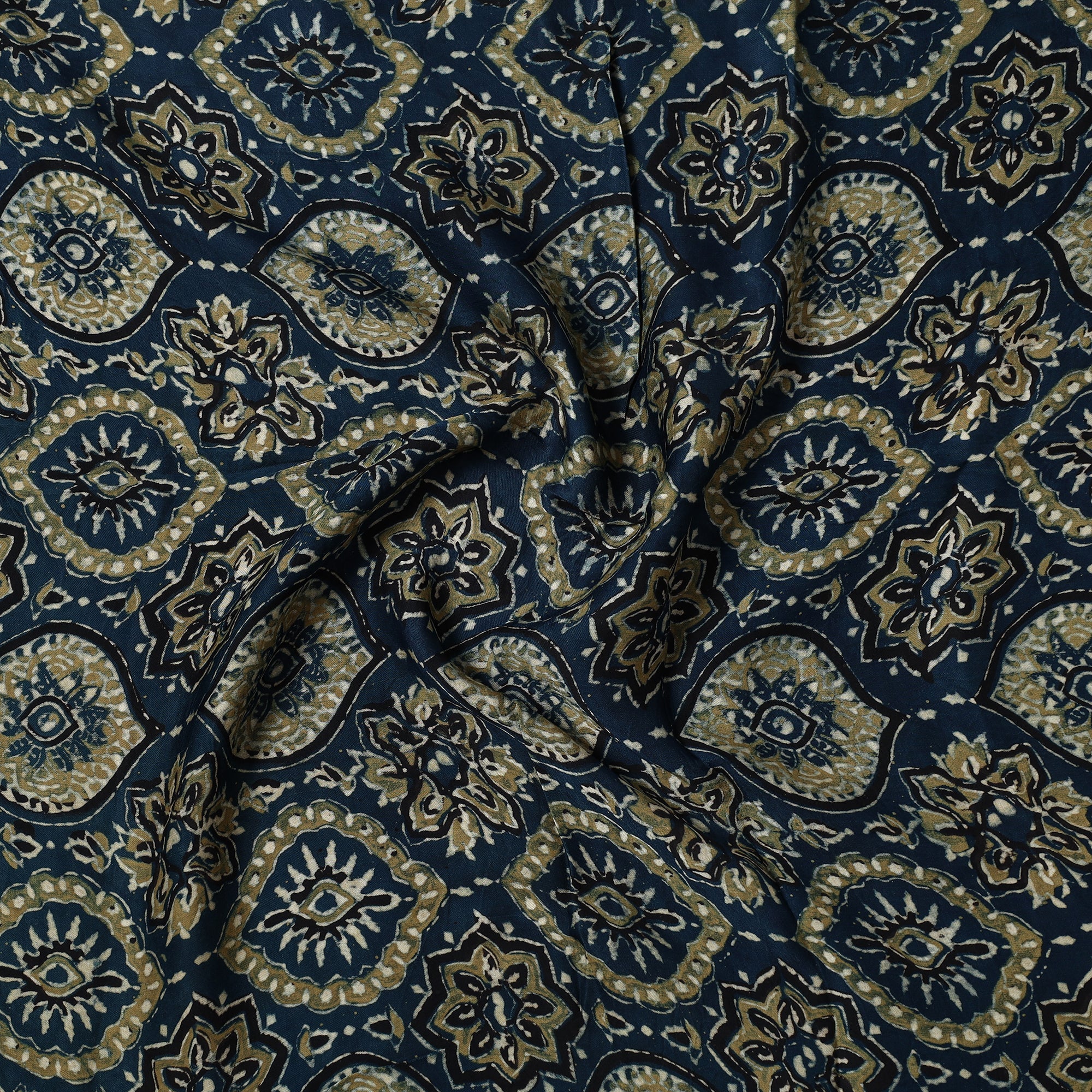 RIYAZ ABDULMAJID KHATRI - AJRAKH Blue - Ajrakh Hand Block Printed Modal Silk Precut Fabric (0.7 meter) 52 - view 2