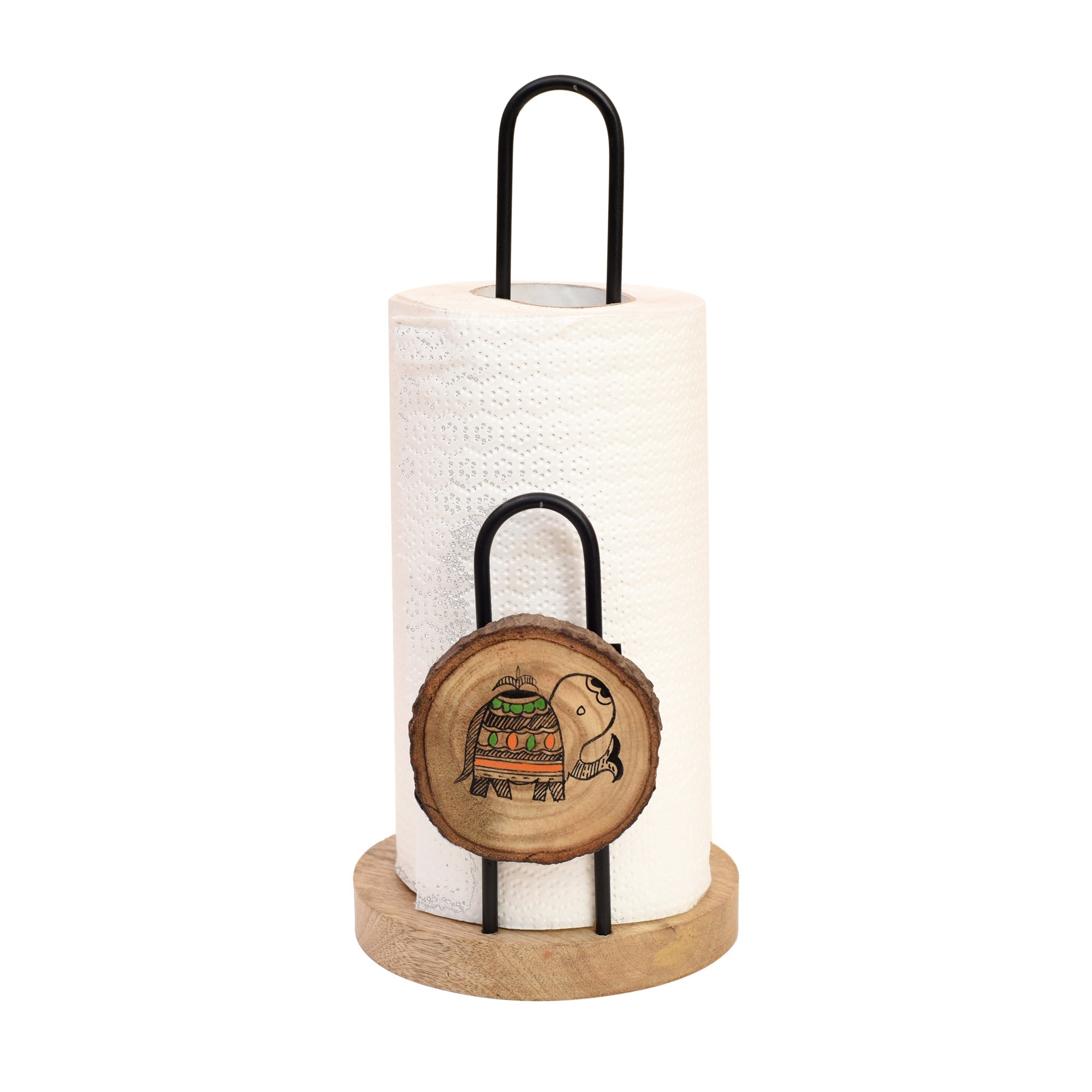 ART CREATIONS BY SUMAN SONTHALIA Brown - Mango Wood Handcrafted Tissue Roll Holder with Madhubani Art - view 2
