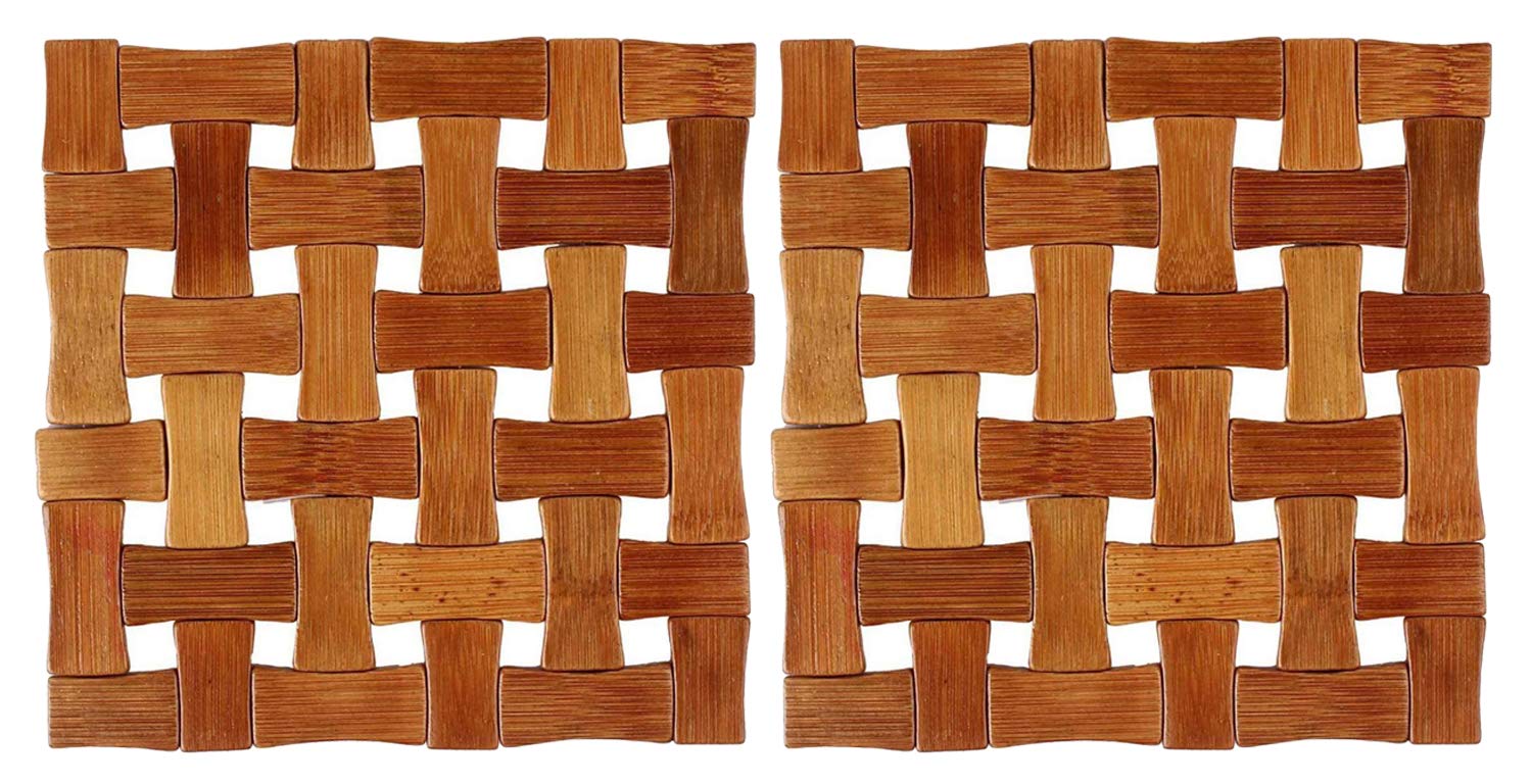 Kuber Industries 2 Pieces Bamboo Tea Coaster Set (Wooden)-CTKTC14500