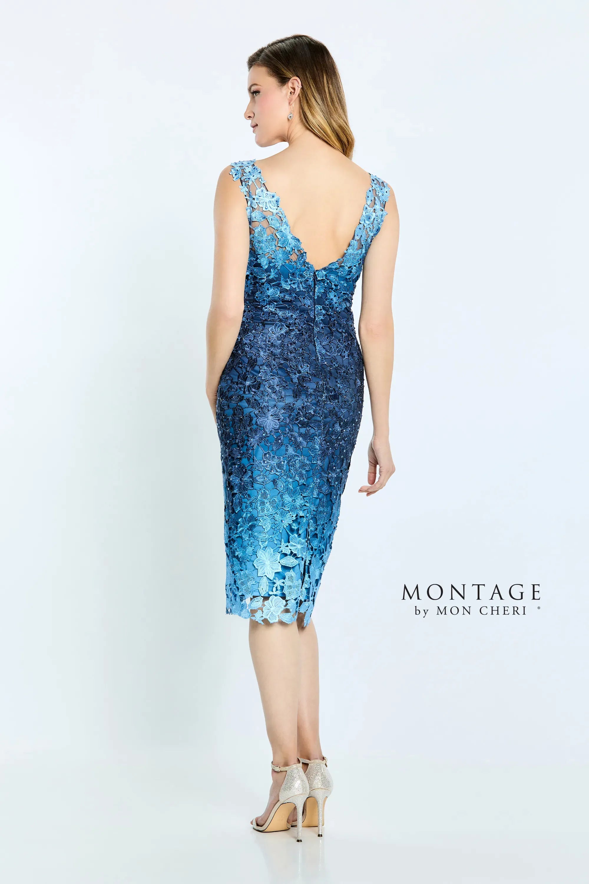 Montage M508 Short Beaded Ombre Lace Knee Length Cocktail Dress - view 2