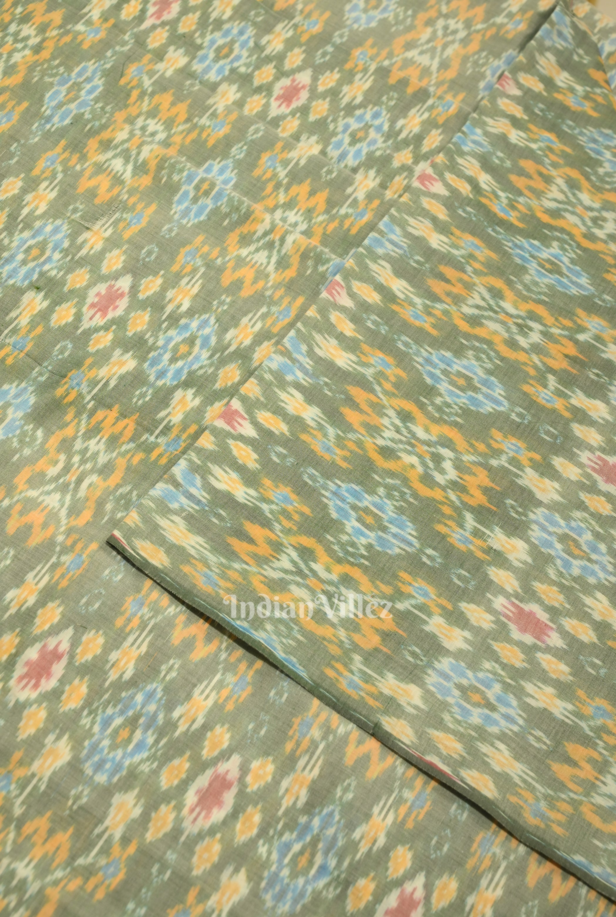IndianVillèz Light Blue Dual Tone Pochampally Ikat Silk & Cotton (Sico) Fabric - view 2