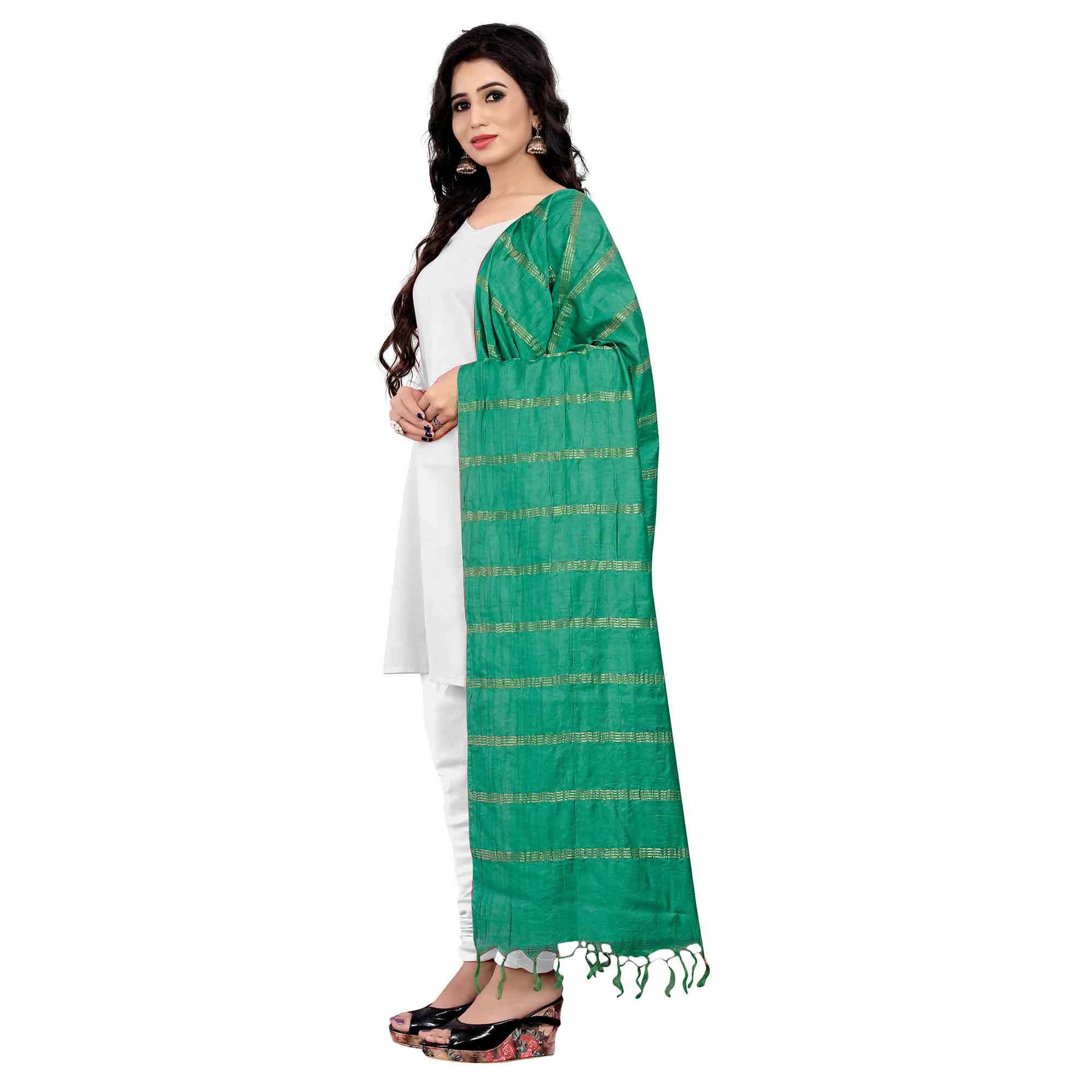 Peachmode Seller Flamboyant Green Colored Festive Wear Cotton Dupatta - view 2