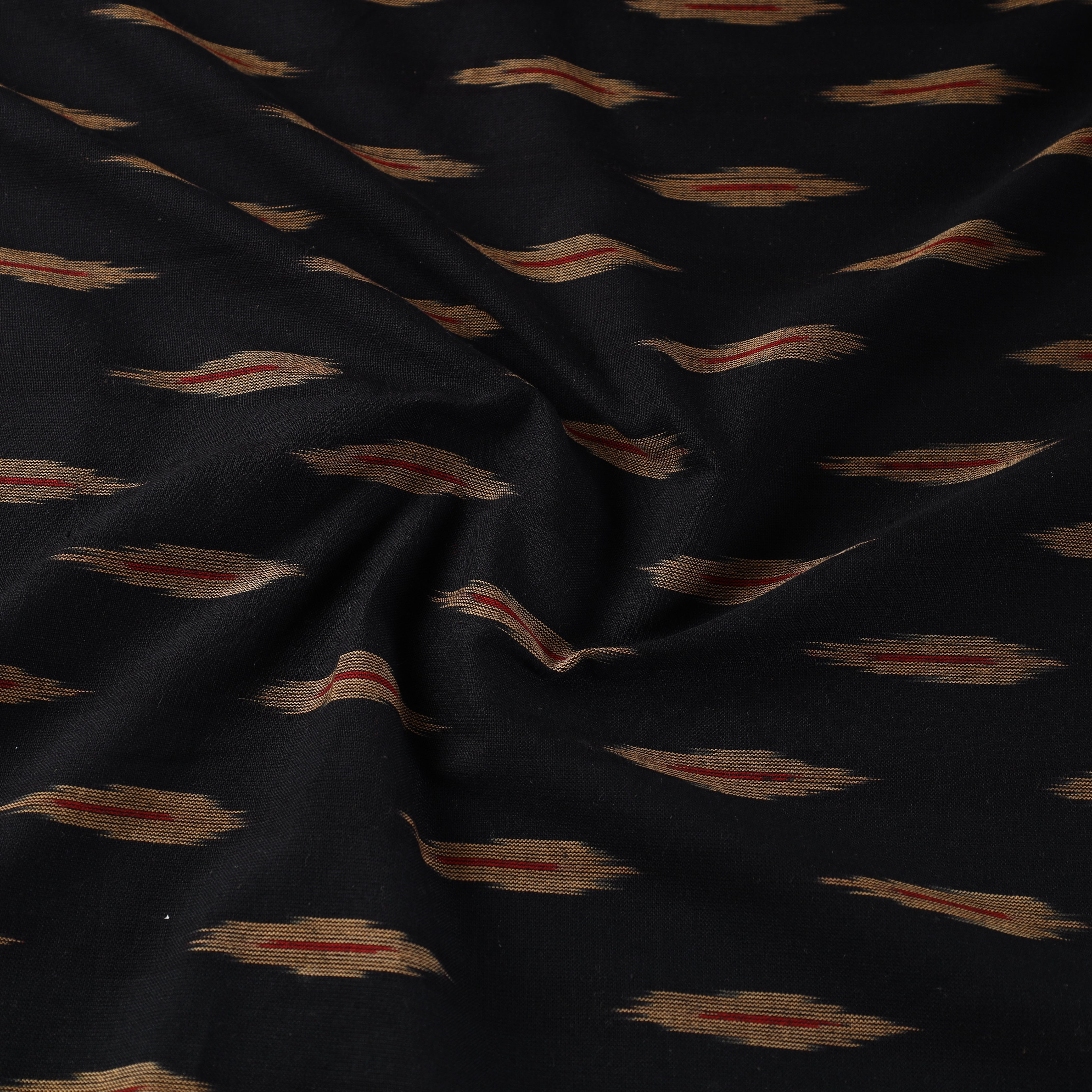 SOUTH KARGHA Black with Beige leaf butta Cotton Pochampally Ikat Fabric - view 3