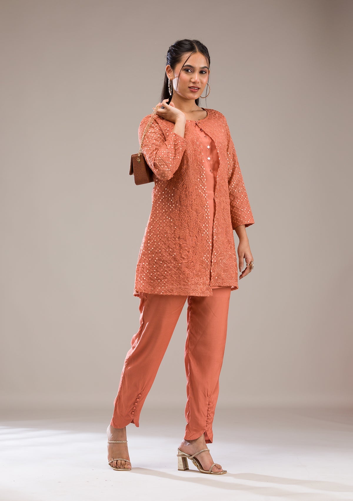 Koskii Rust Threadwork Georgette Readymade Salwar Suit