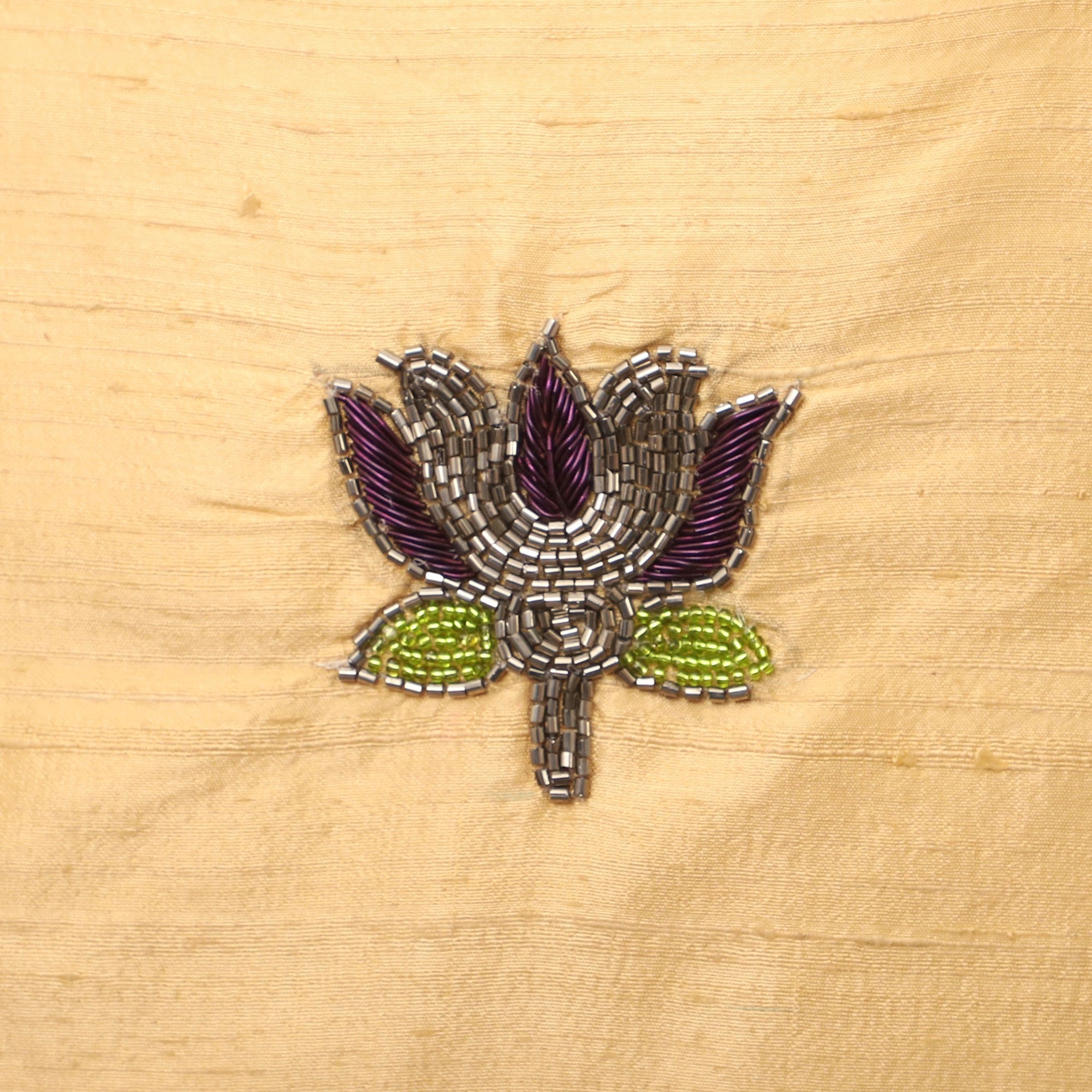 TICS Beige - Lotus Buta - Sequin & Beadwork Raw Silk Cushion Cover (Set of 5) - view 9