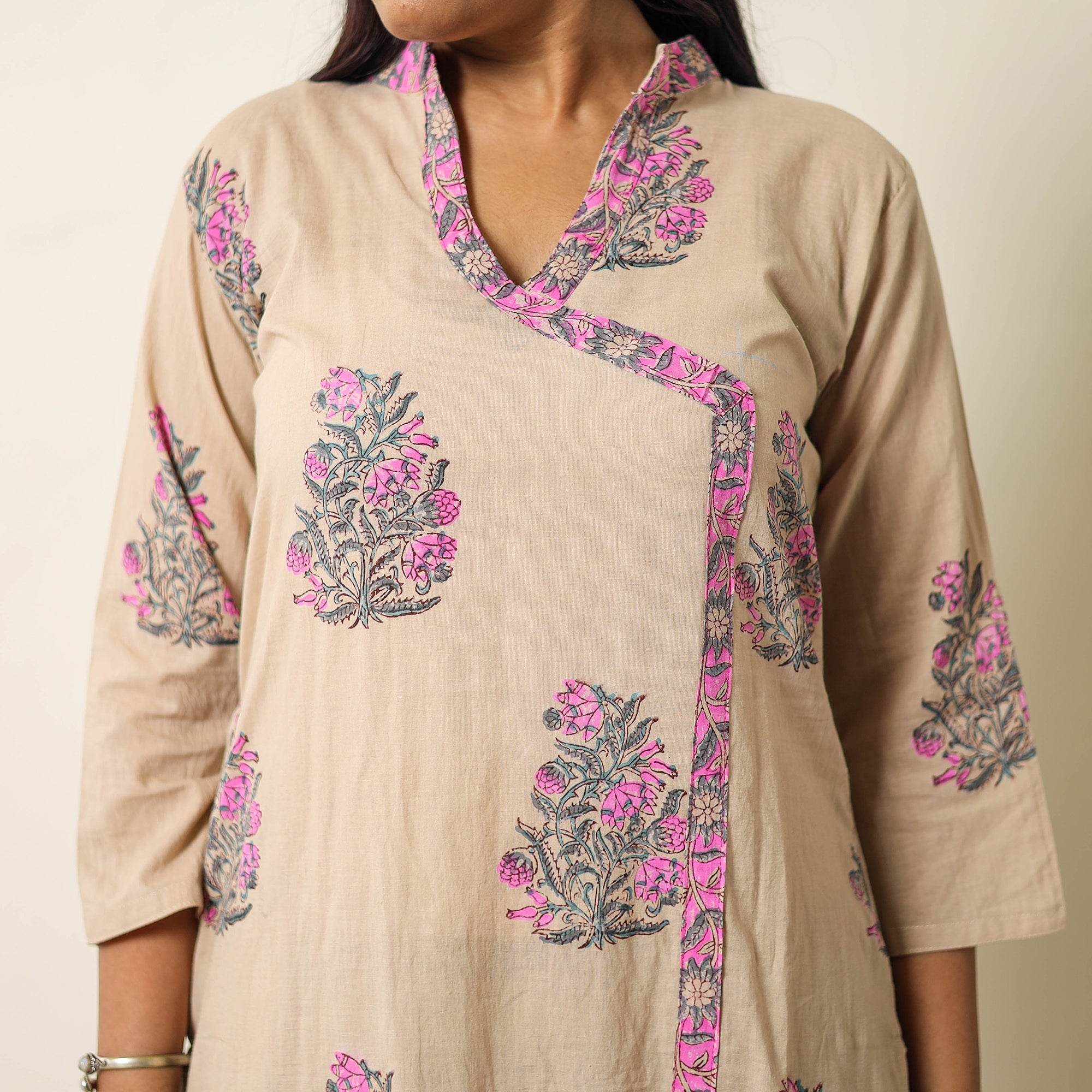 ITOKRI CASUALS Brown - Sanganeri Block Printed Cotton Kurta with Palazzo & Dupatta Set 01 - view 5