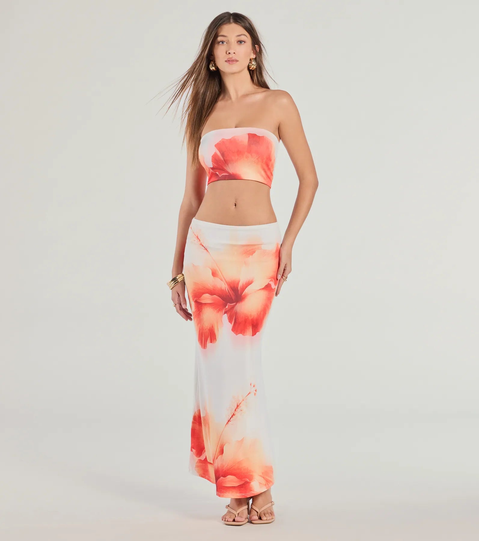 Windsor Outside The Lines Floral Print Maxi Skirt