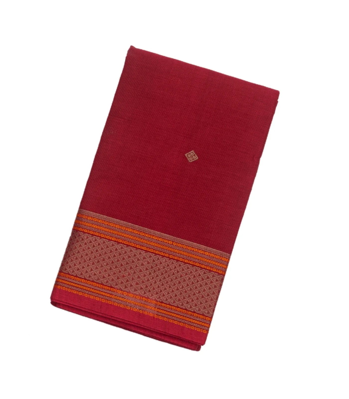 RmKV Red Handloom Kanchi Cotton Saree With Diamond Motifs