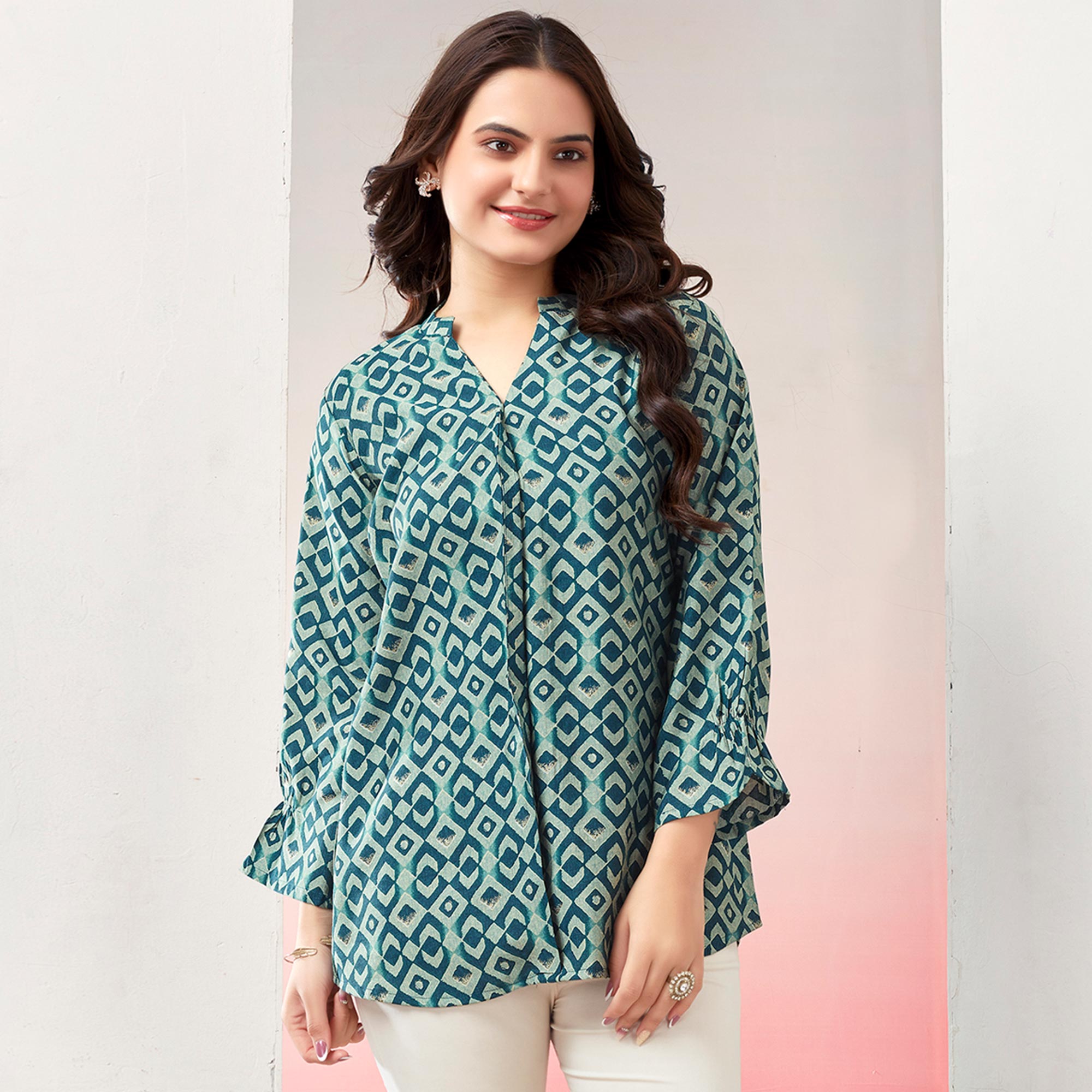 Peachmode Morpich Printed Chanderi Silk Straight Top