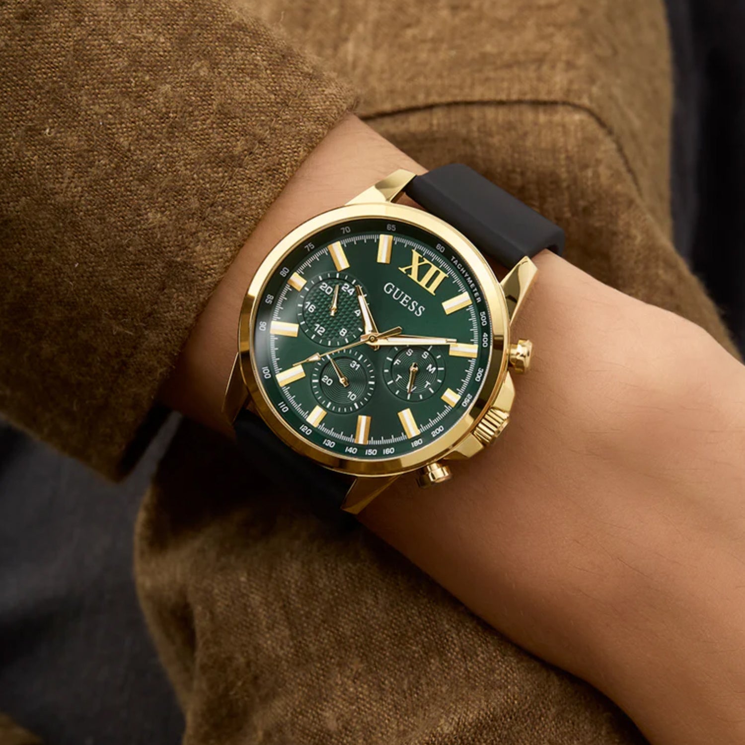 Guess Dress Men Quartz Green Dial Chronograph Silicone Watch GW0913G4 - view 3