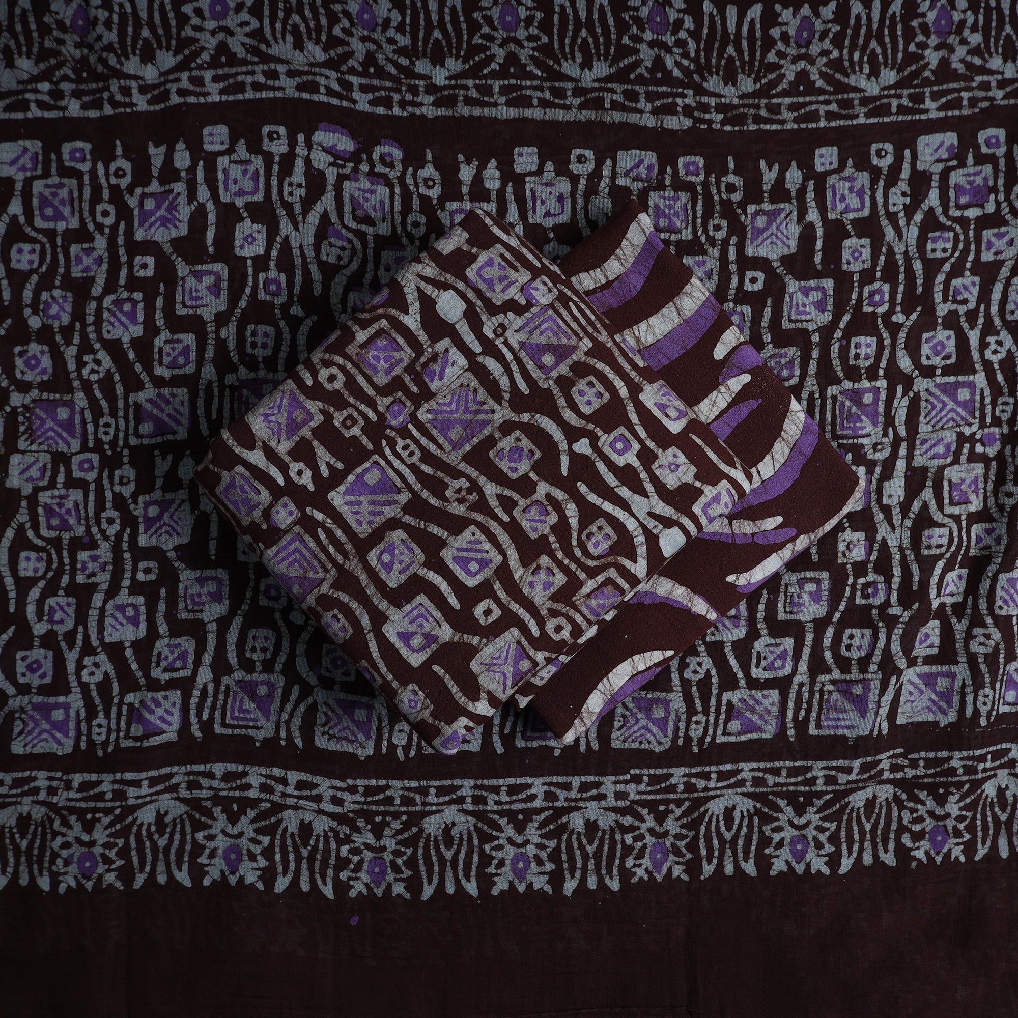 KACHCHH JI CHHAAP Brown - Kutch Print 3pc Cotton Batik Dress Material 44 - view 2