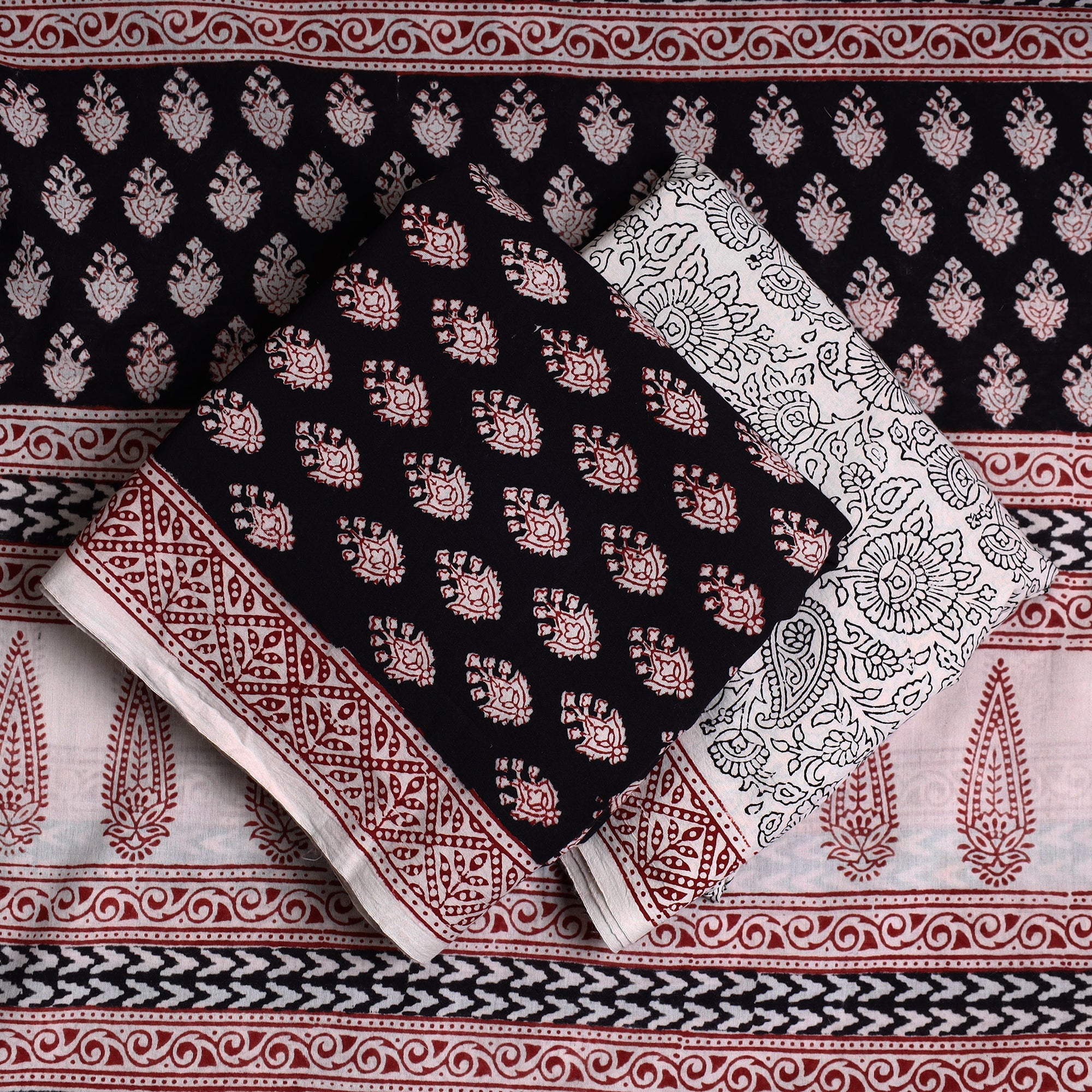 BAGH PRINTS BY UMAR FARUK KHATRI Black - 3pc Bagh Print Cotton Dress Material Set 10 - view 2