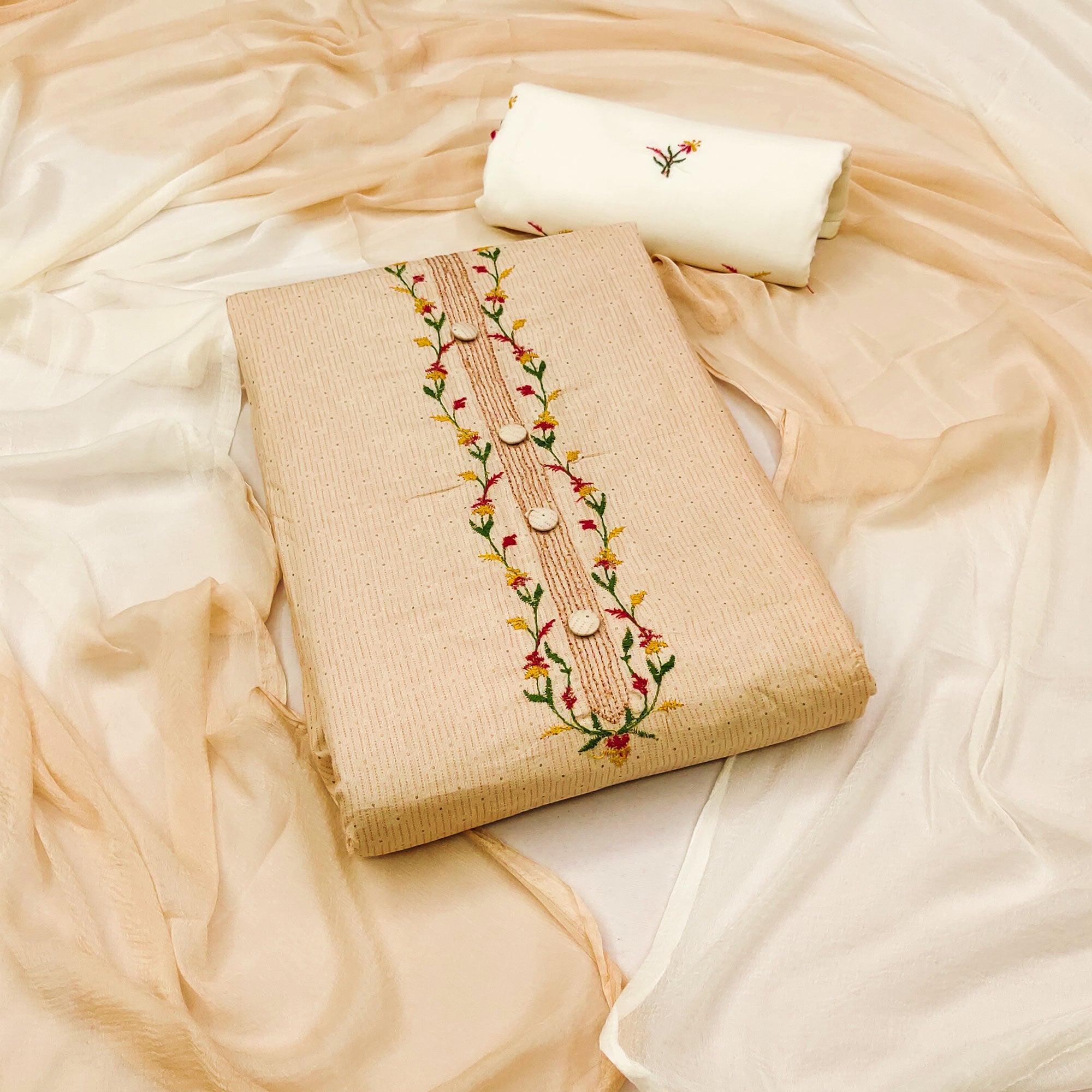 Peachmode Chikoo Printed Pure Cotton Dress Material