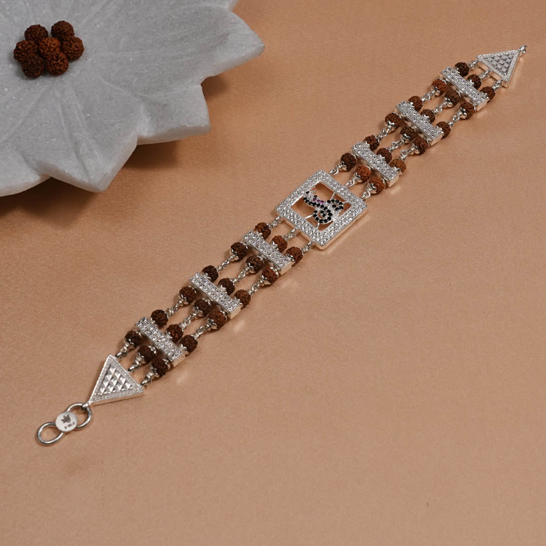 Prinjal Jewellers Rudraksha Silver Daimond Goga Tripel Line Bracelet - view 2