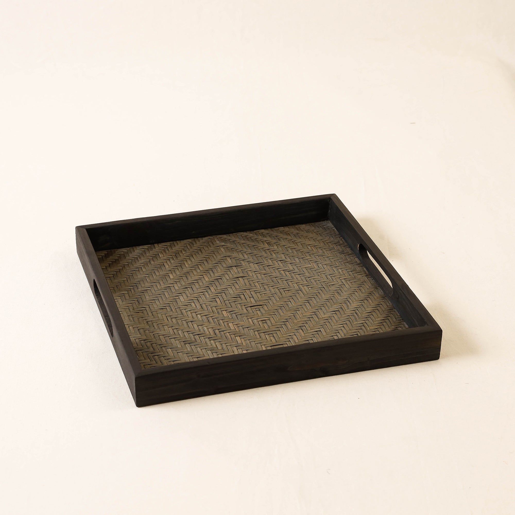 Black - Kadam Haat Handmade Bamboo Square Tray ( Set of 3) - view 5