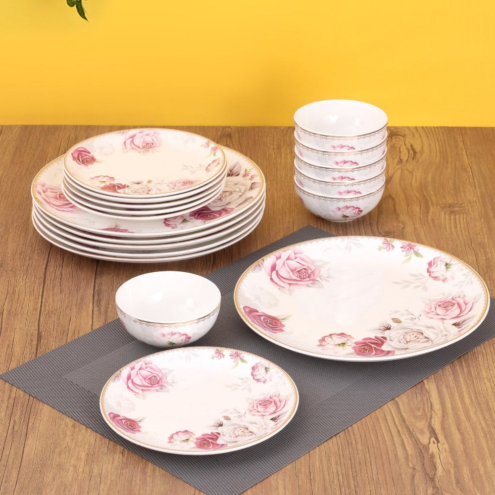 Liquid gold set – Clay Craft Urmi Rose Dinner Set | Premium 22K Liquid Gold | Set of 18 Pcs