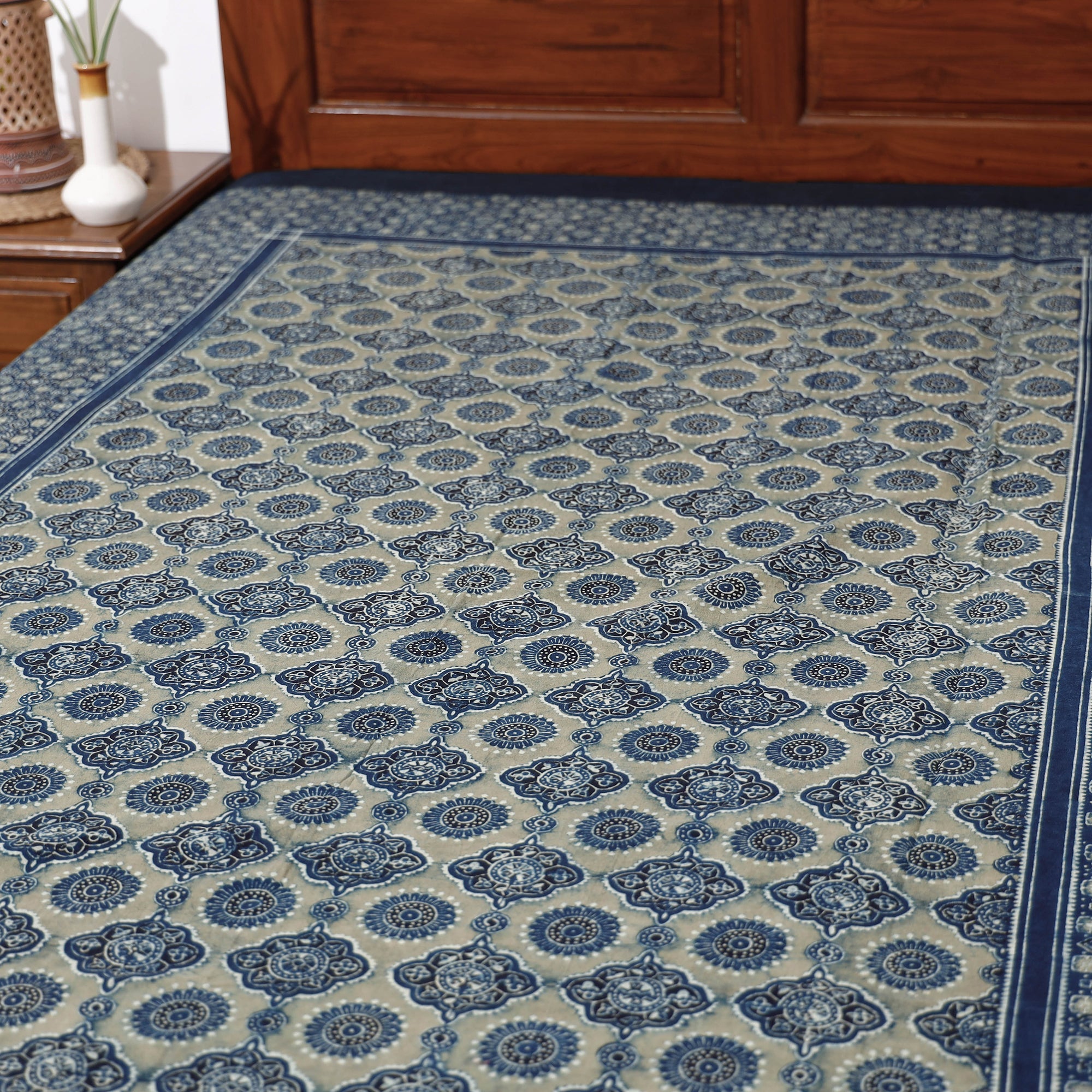 KACHCHH JI CHHAAP Blue - Ajrakh Block Printed Cotton Single Bed Cover (90 x 60 in) - view 2