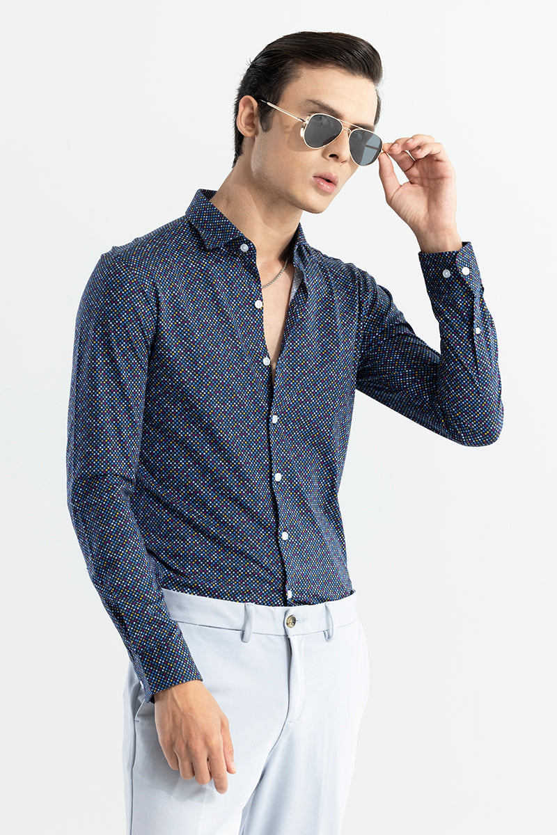 SNITCH EasyFlex Self Design Dark Blue Shirt