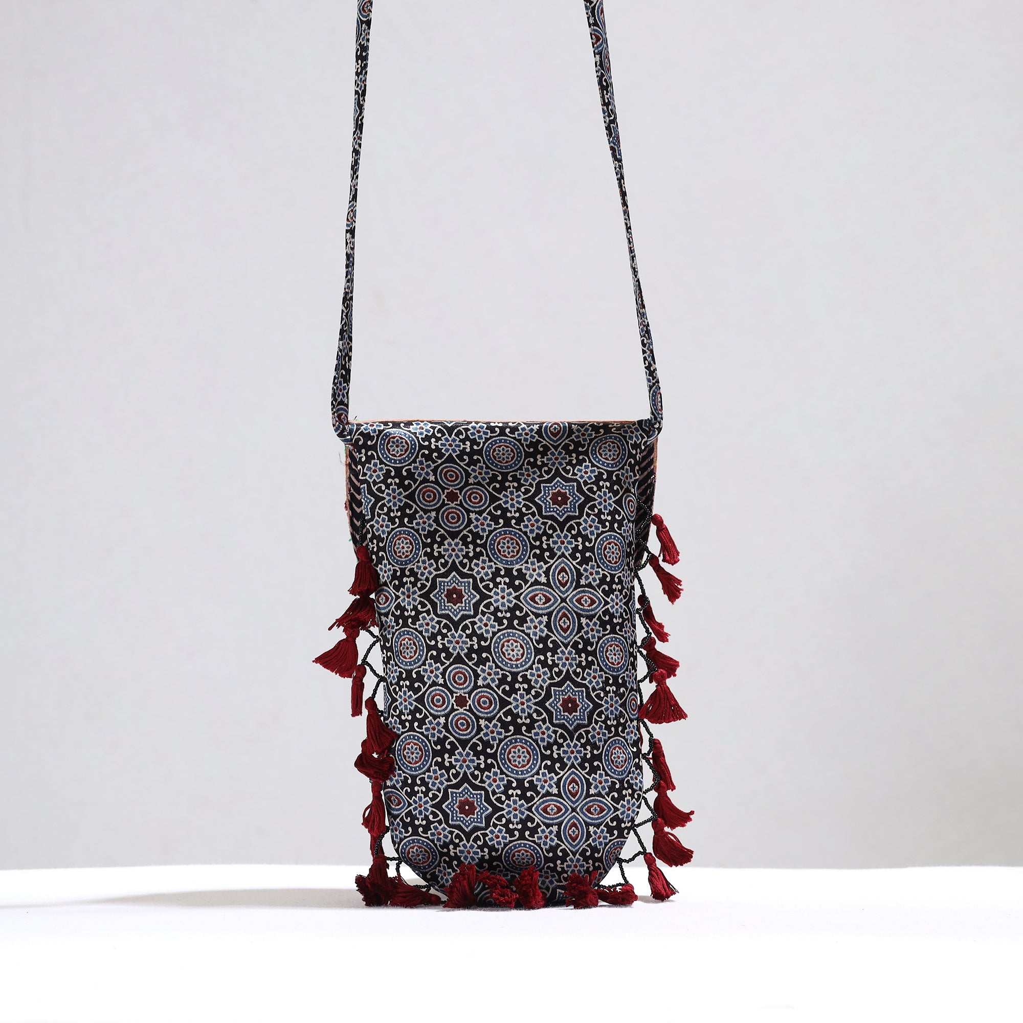 KACHCHH JI CHHAAP Black - Kutch Leather & Mashru Silk Sling Bag with Tassels 31 - view 3