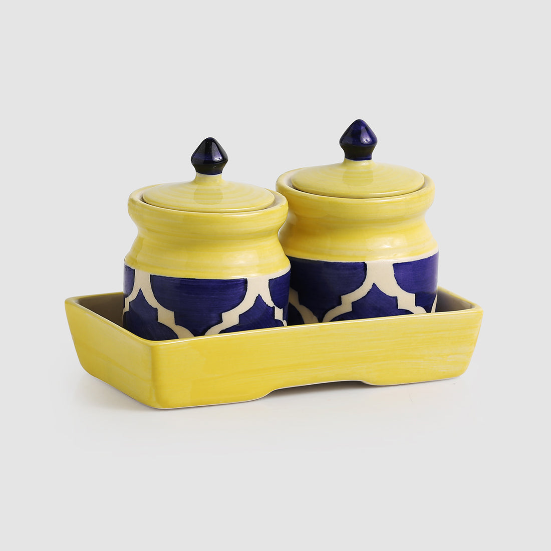 EXCLUSIVELANE 'Pickled-Coupled' Handpainted Ceramic Pickle & Chutney Jars (Set Of 2) - view 2