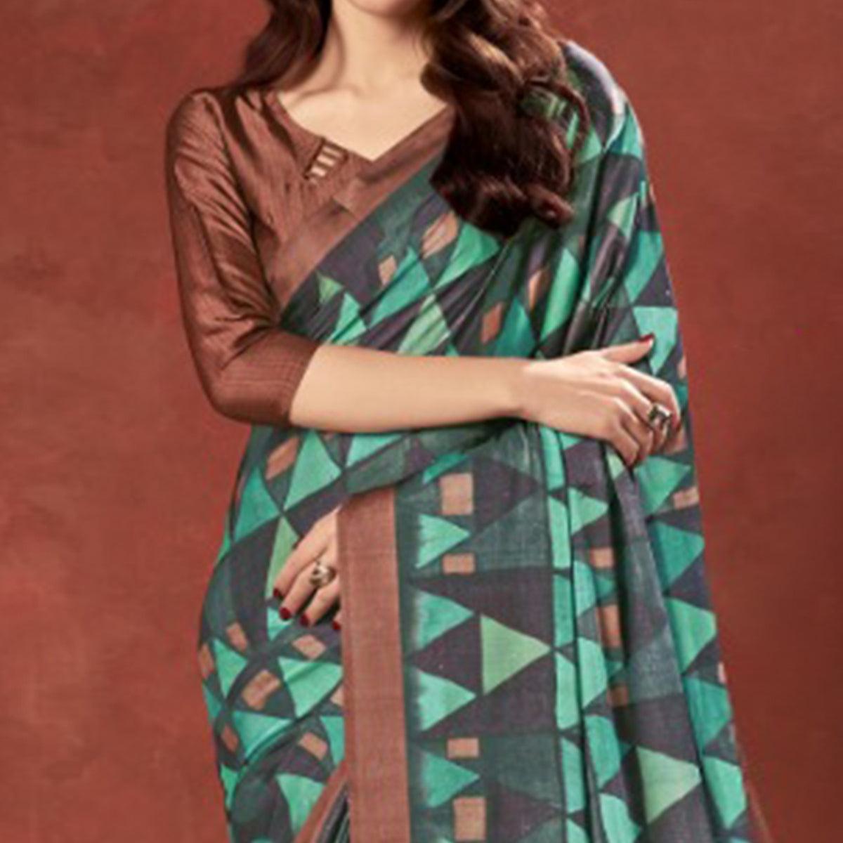 Peachmode Imposing Multi Colored Casual Wear Printed Satin Crepe Saree With Tassels - view 2