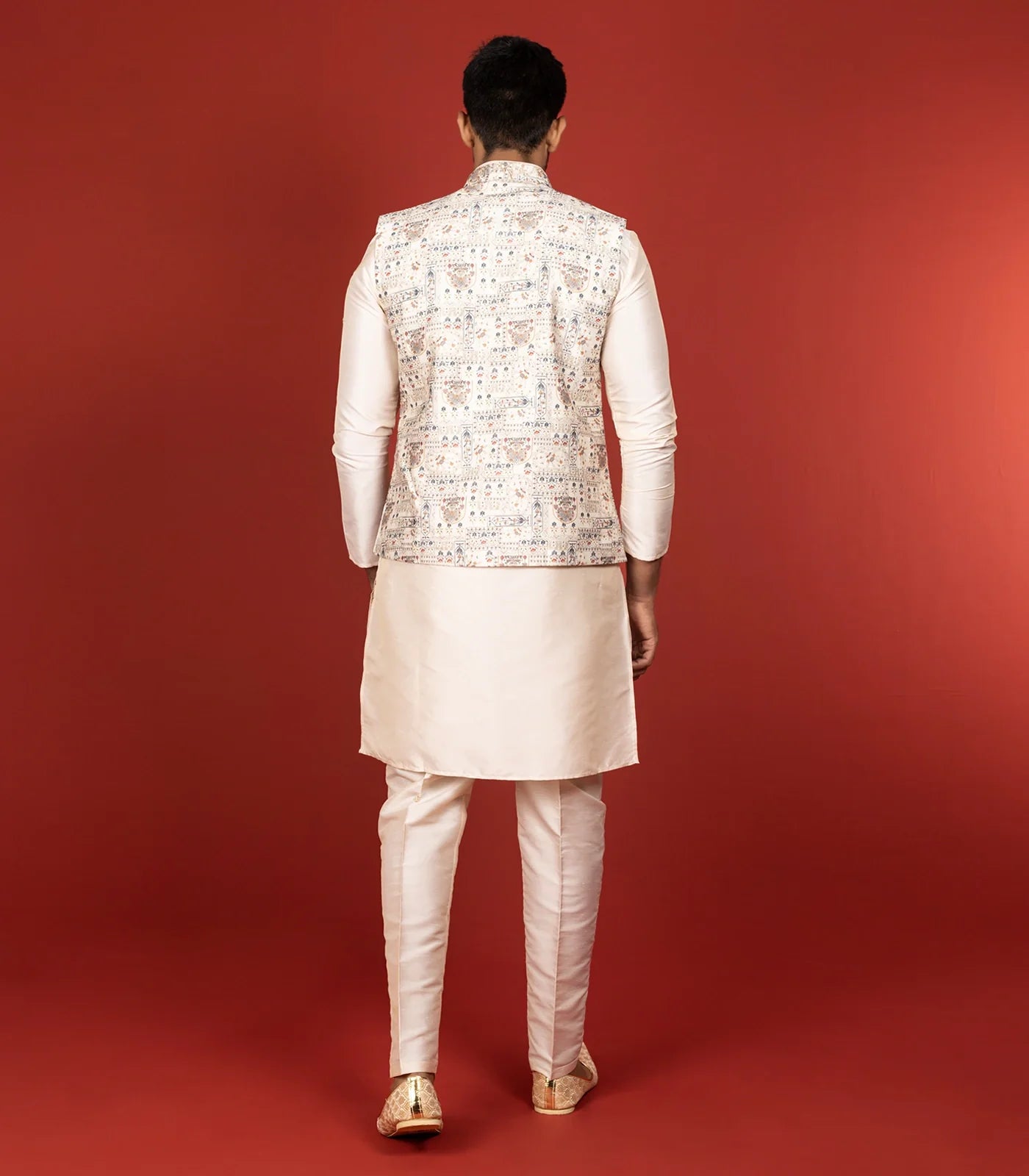 RmKV Cream Three Piece Kurta Set With Straight Fit Pants And Nehru Jacket-Cream - view 4