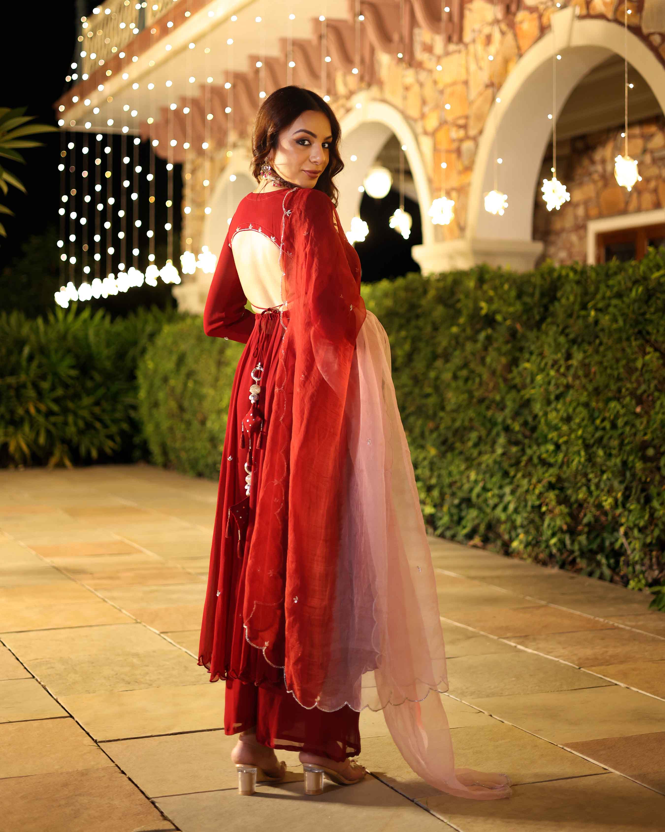 Aachho Maroon Blush Embroidered Georgette Suit Set - view 4