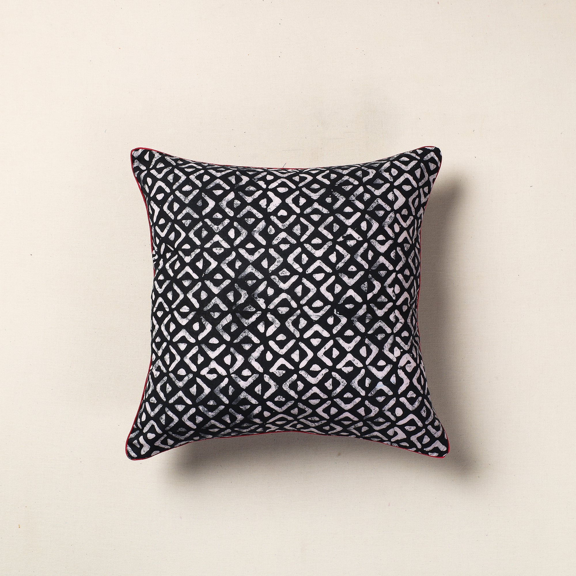 NOORI BAZAR Black - Hand Batik Printed Cotton Cushion Cover (16 x 16 in)