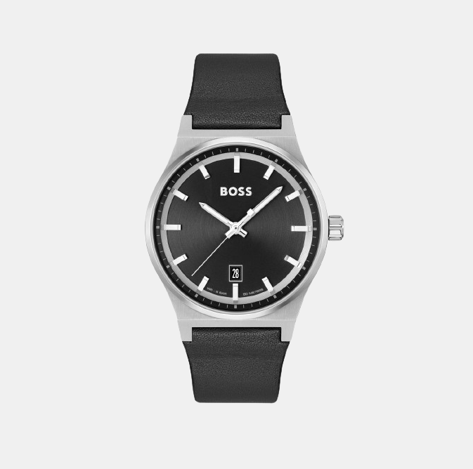Boss Candor Men Quartz Black Dial Analog Leather Watch 1514075