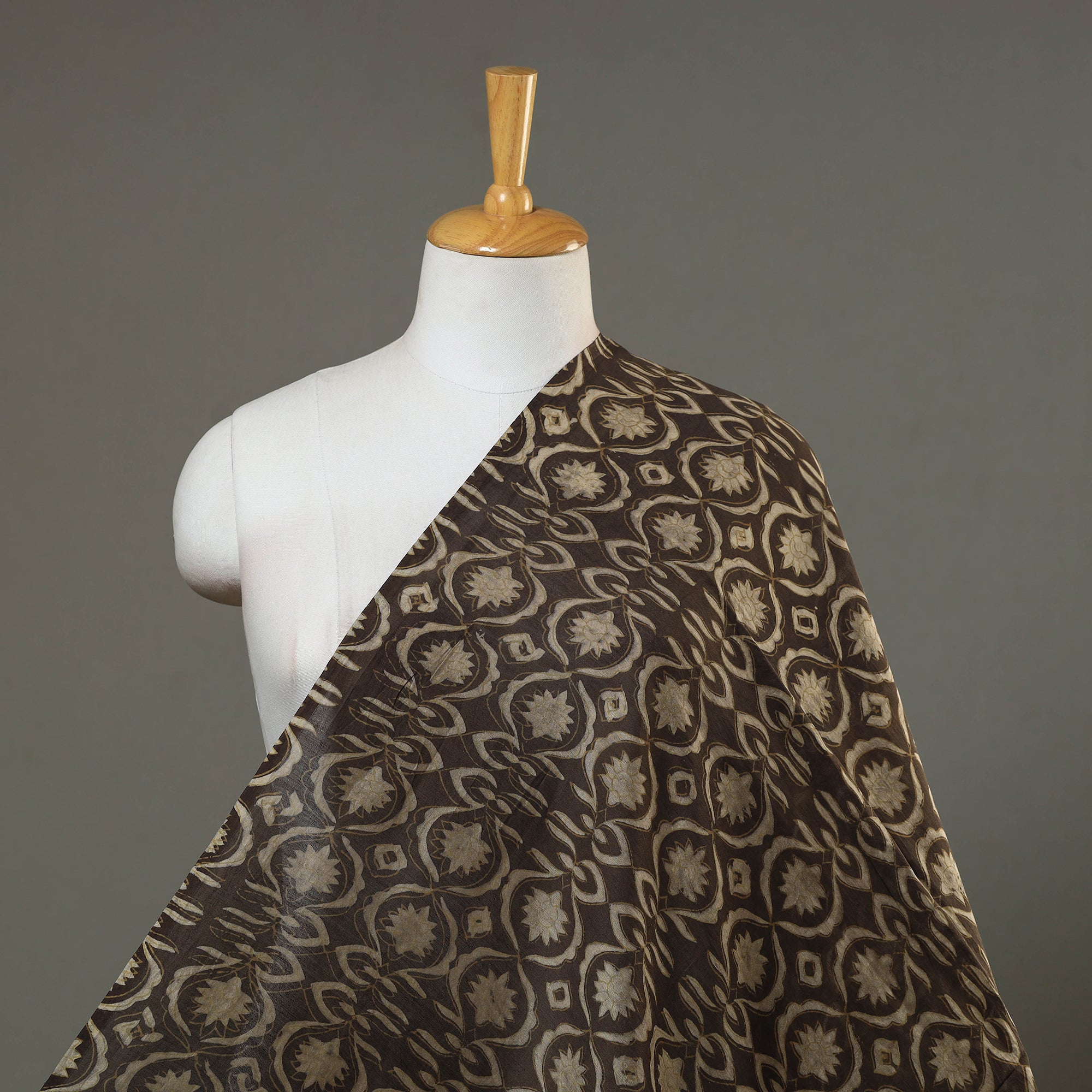 HAVELI CHRONICLES Brown - Natural Dyed Chanderi Silk Akola Print Fabric 10