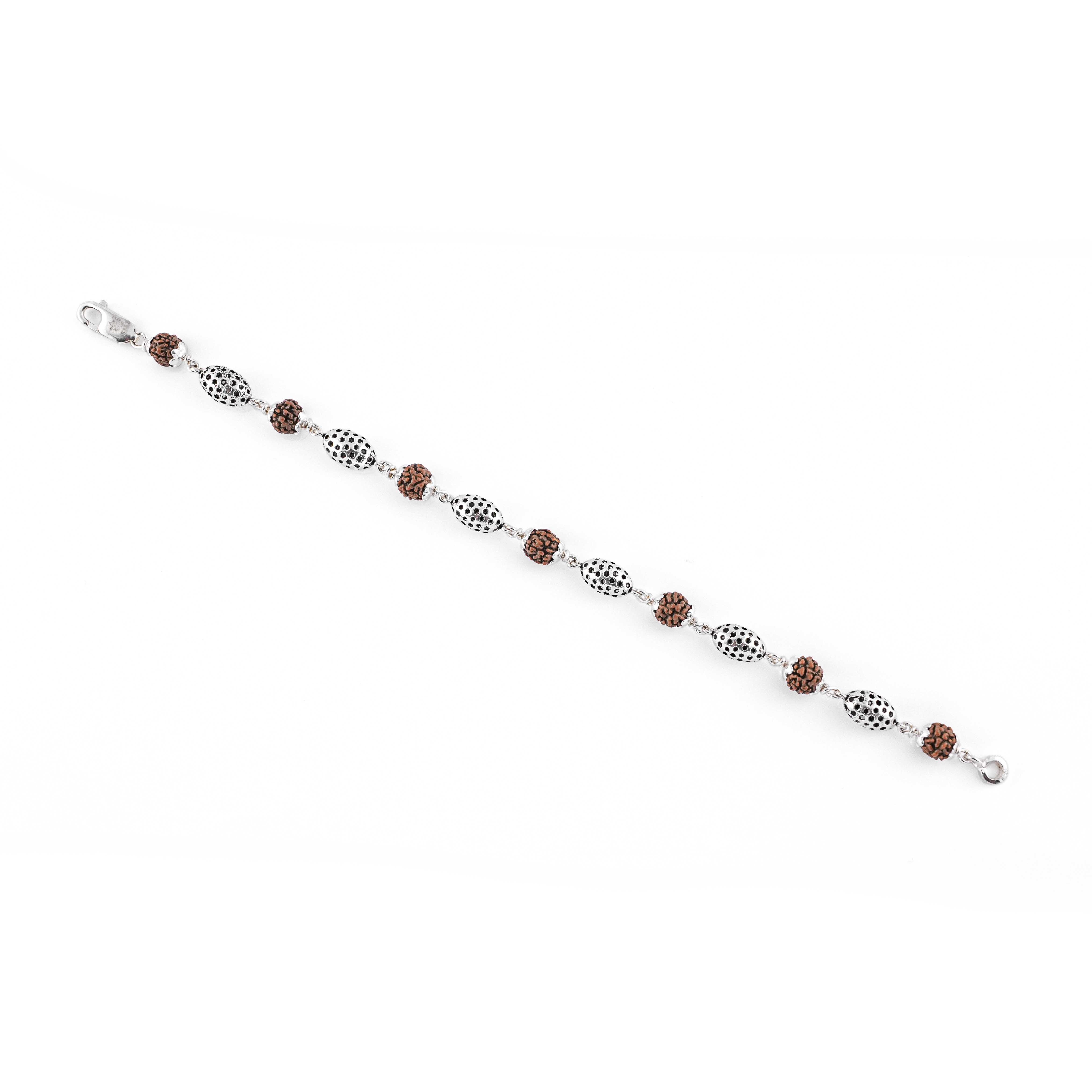 Prinjal Jewellers Rudraksha Silver Hollow Oval Beads Bracelet. - view 3